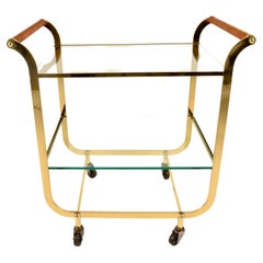 Brass and Rattan Bar Cart in Style of Carl Aubock