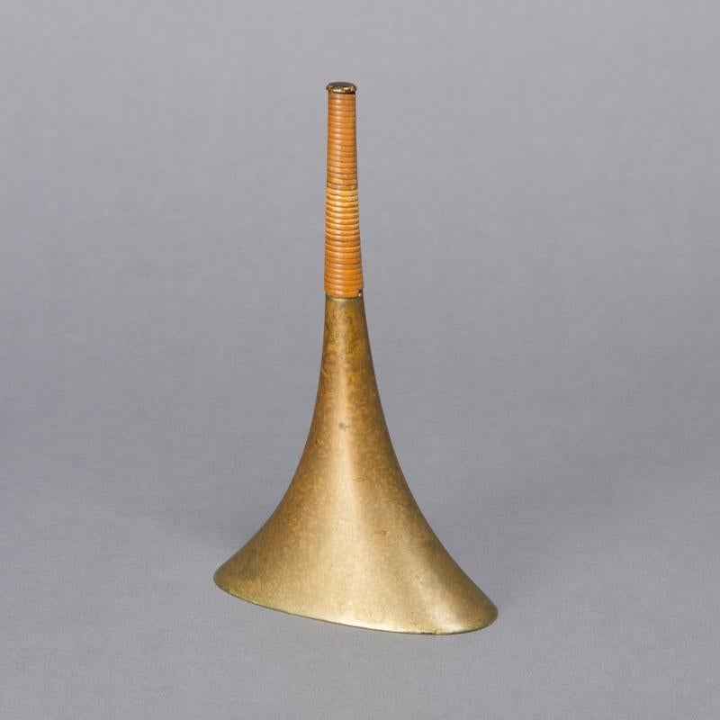 Mid-Century Modern Brass and Rattan Bell, attributed to Carl Aubock, Mid-Century, Austria For Sale