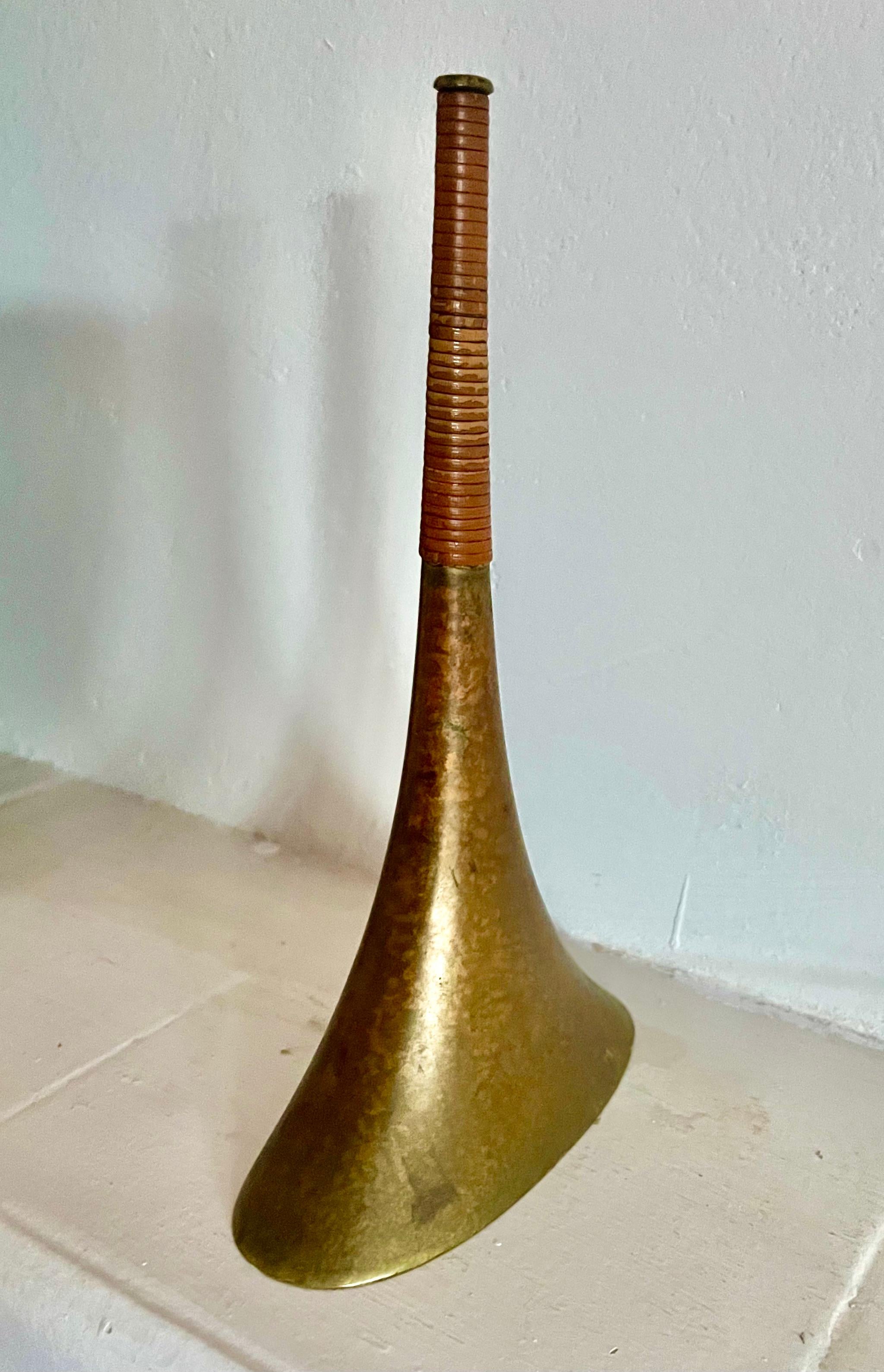 20th Century Brass and Rattan Bell, attributed to Carl Aubock, Mid-Century, Austria For Sale