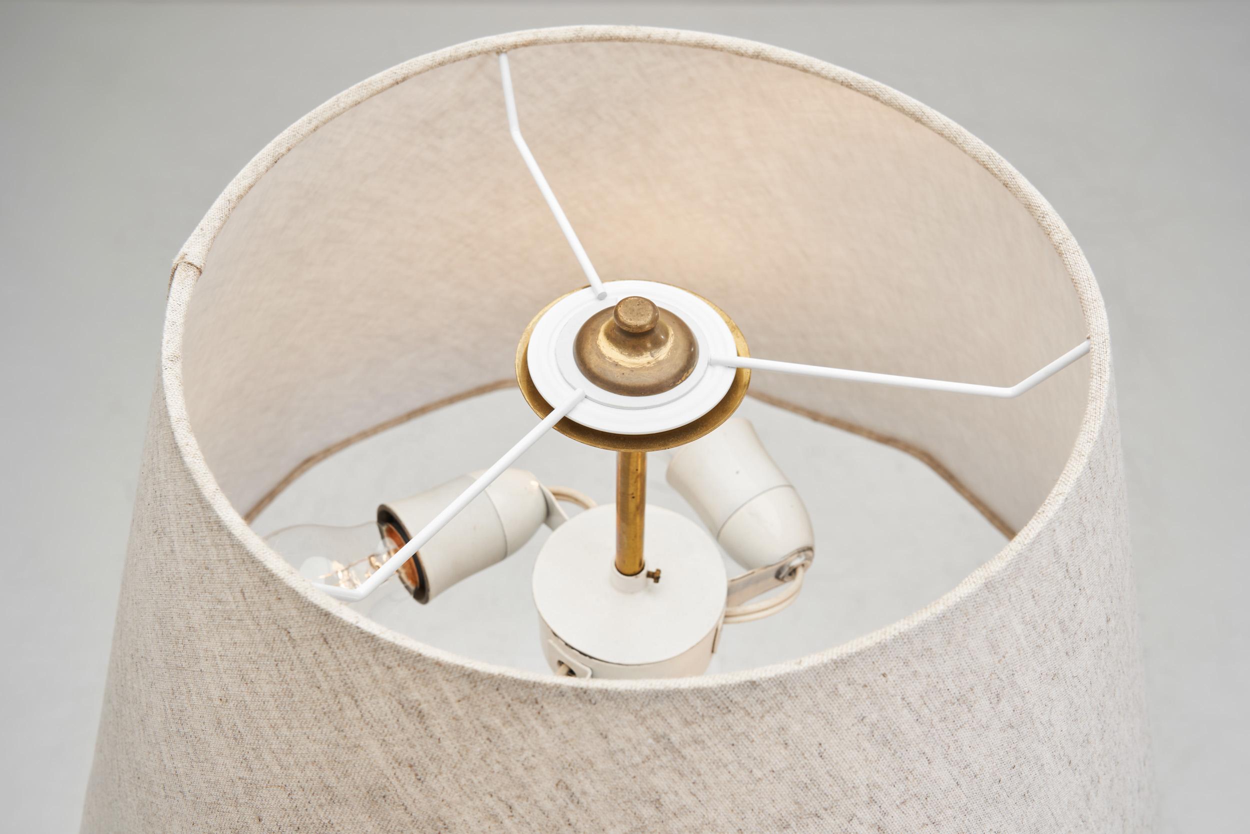 Brass and Rattan Floor Lamp with Spiral Decoration by Itsu, Finland 1950s 4