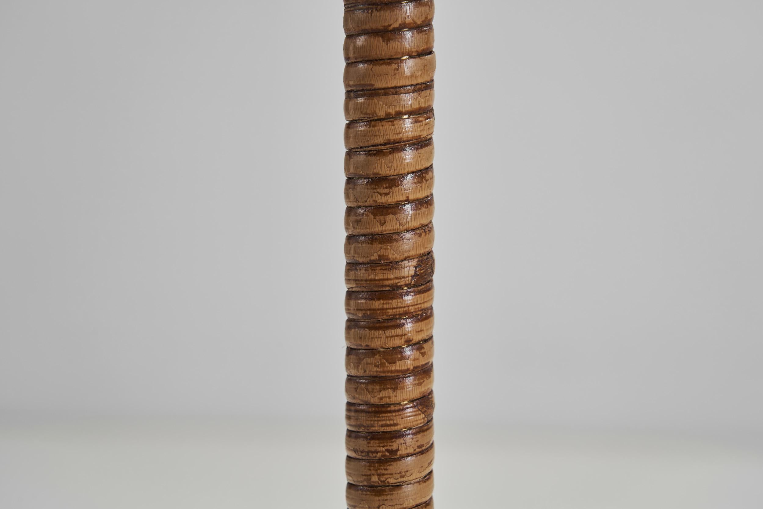 Brass and Rattan Floor Lamp with Spiral Decoration by Itsu, Finland 1950s 10