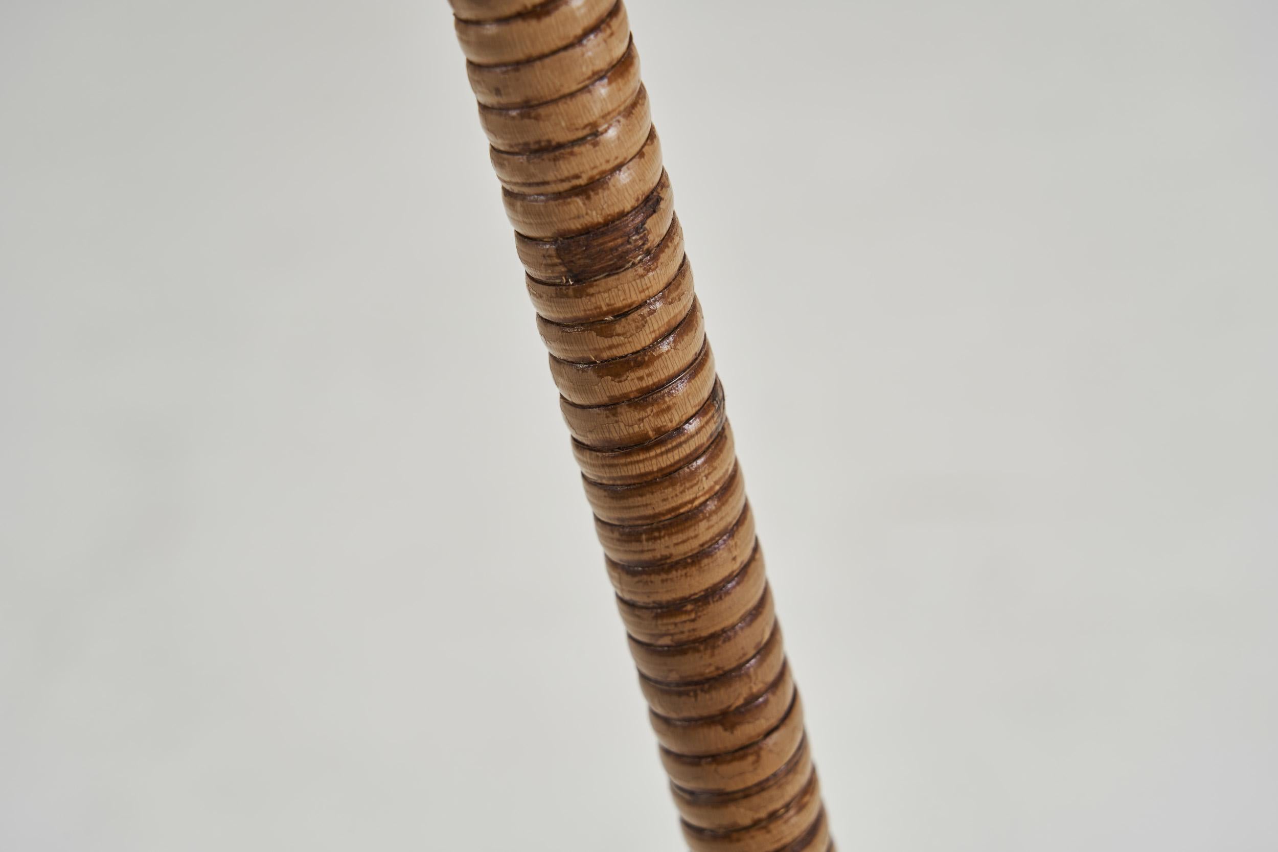Brass and Rattan Floor Lamp with Spiral Decoration by Itsu, Finland 1950s 11