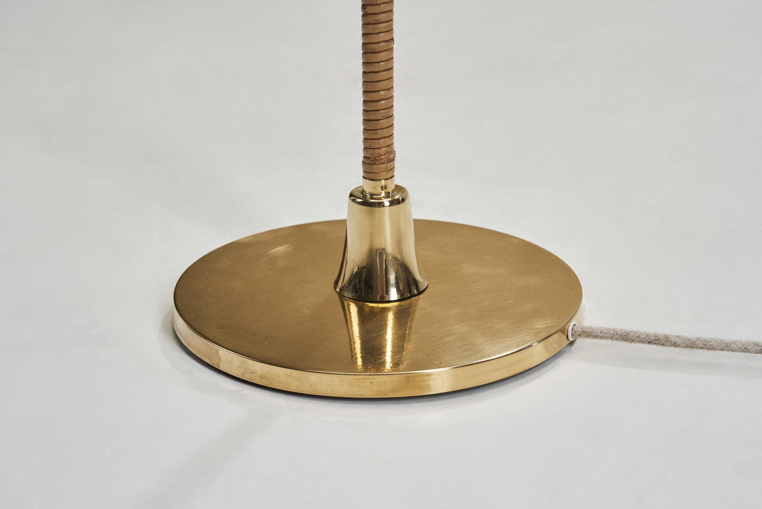 Brass and Rattan Floor Lamp with Spiral Decoration by Itsu, Finland 1950s 12