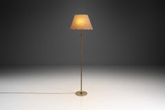 Brass and Rattan Floor Lamp with Spiral Decoration by Itsu, Finland 1950s