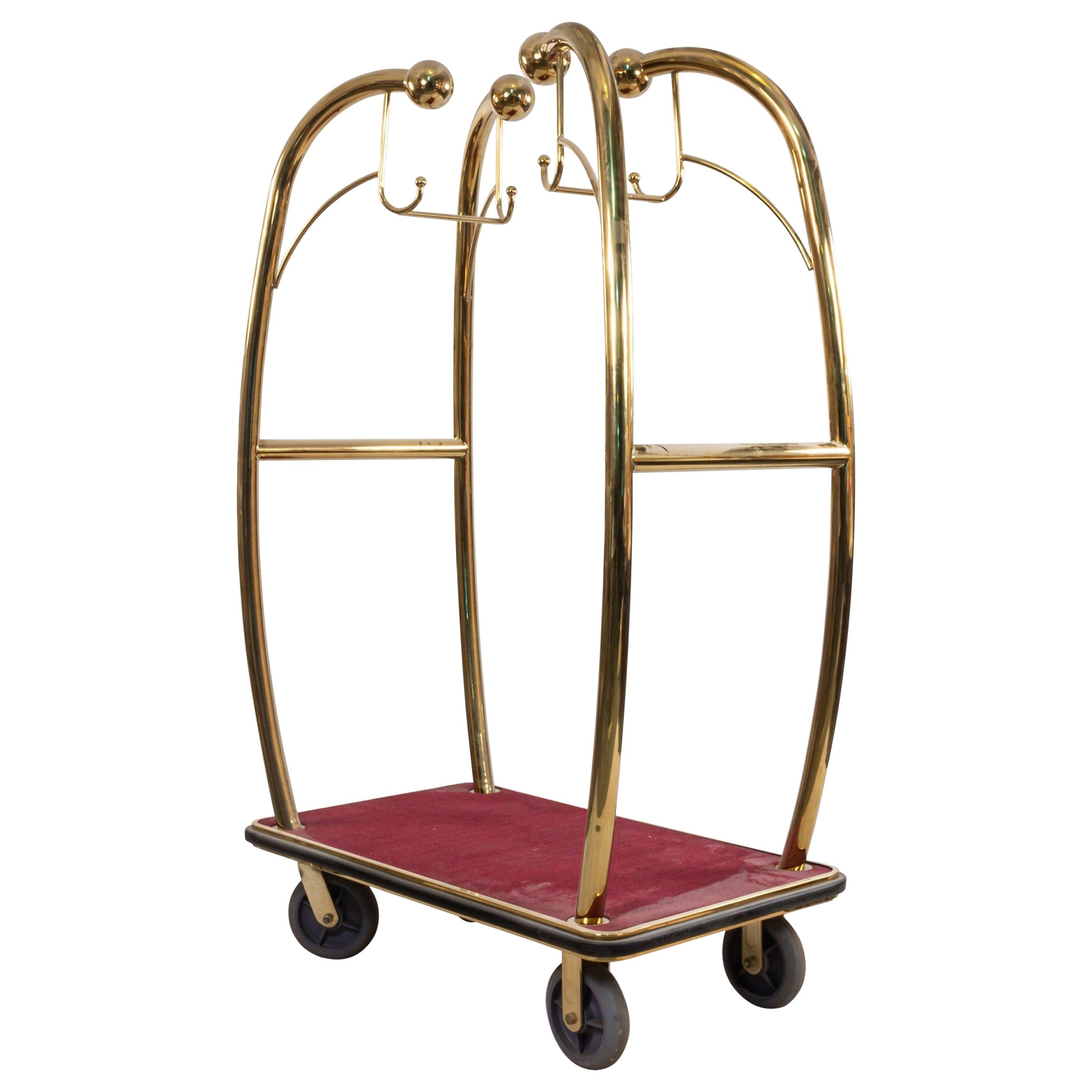 Brass and Red Carpet Hotel Luggage Carts For Sale