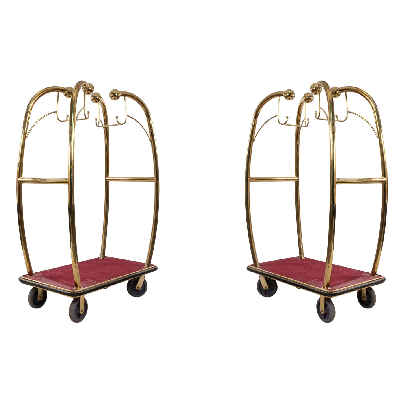 Brass and Red Carpet Hotel Luggage Carts