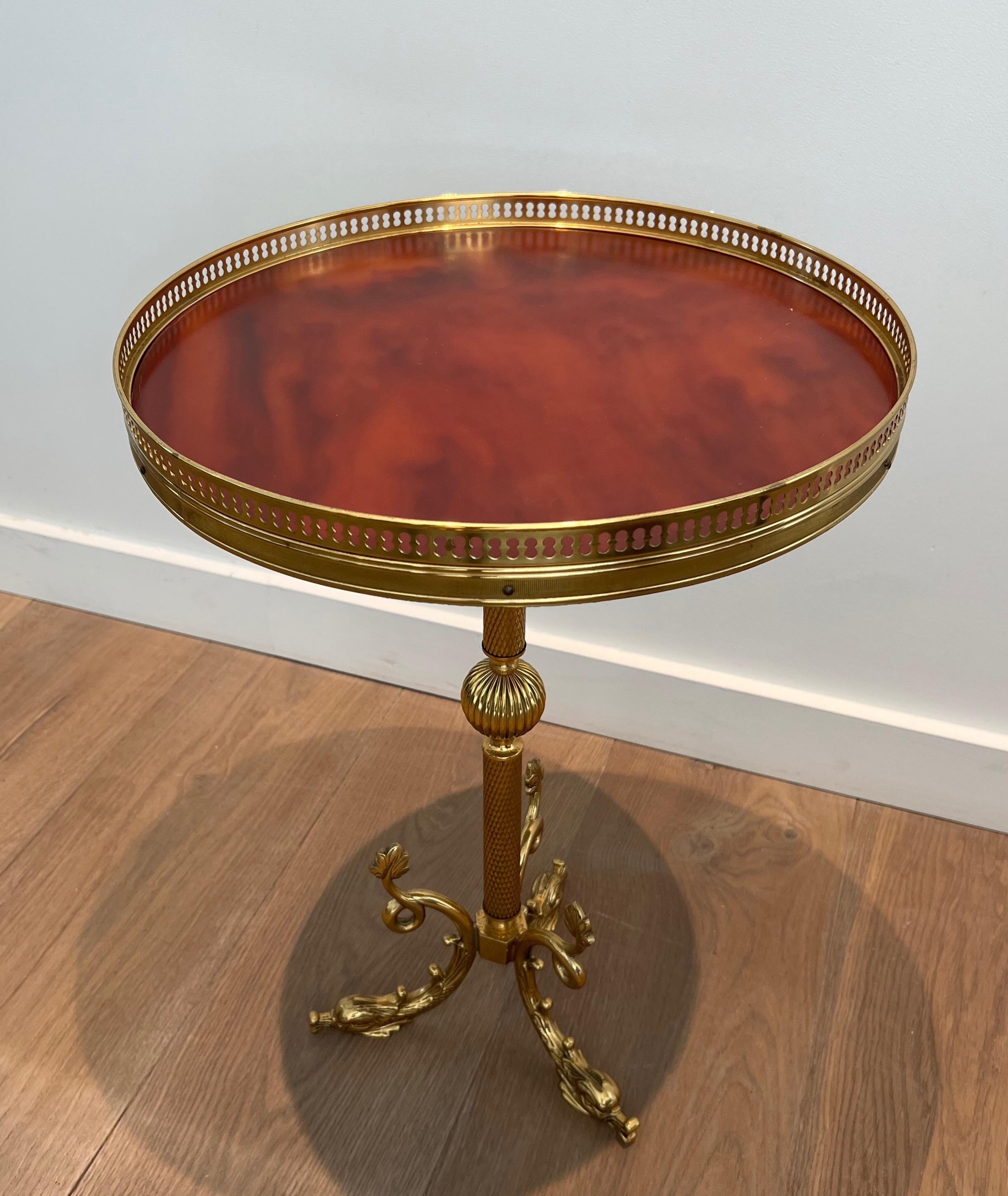 Brass and Red Celluloid Gueridon after Maison Jansen For Sale 7