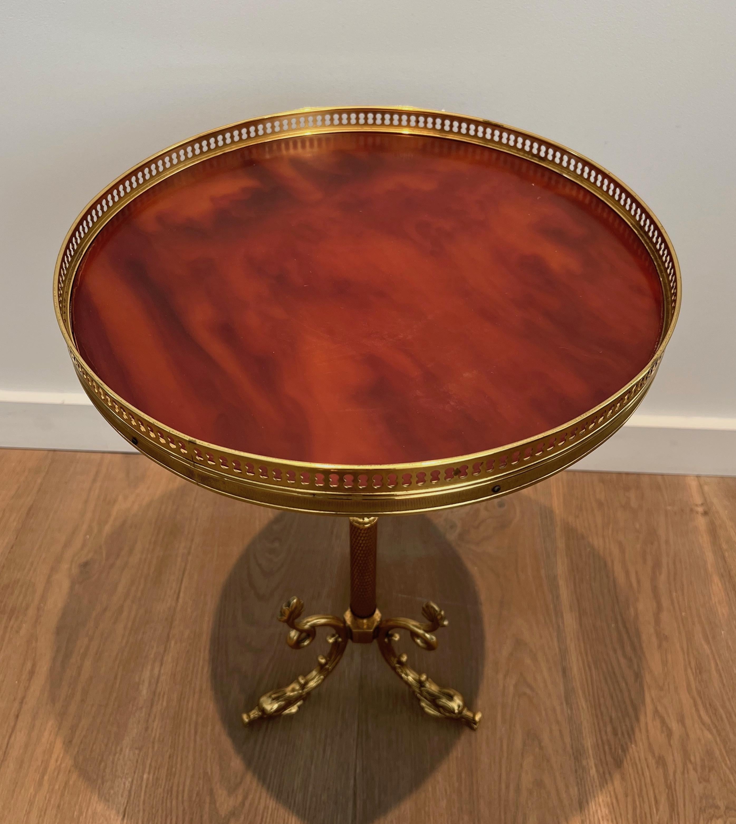 Brass and Red Celluloid Gueridon after Maison Jansen For Sale 9
