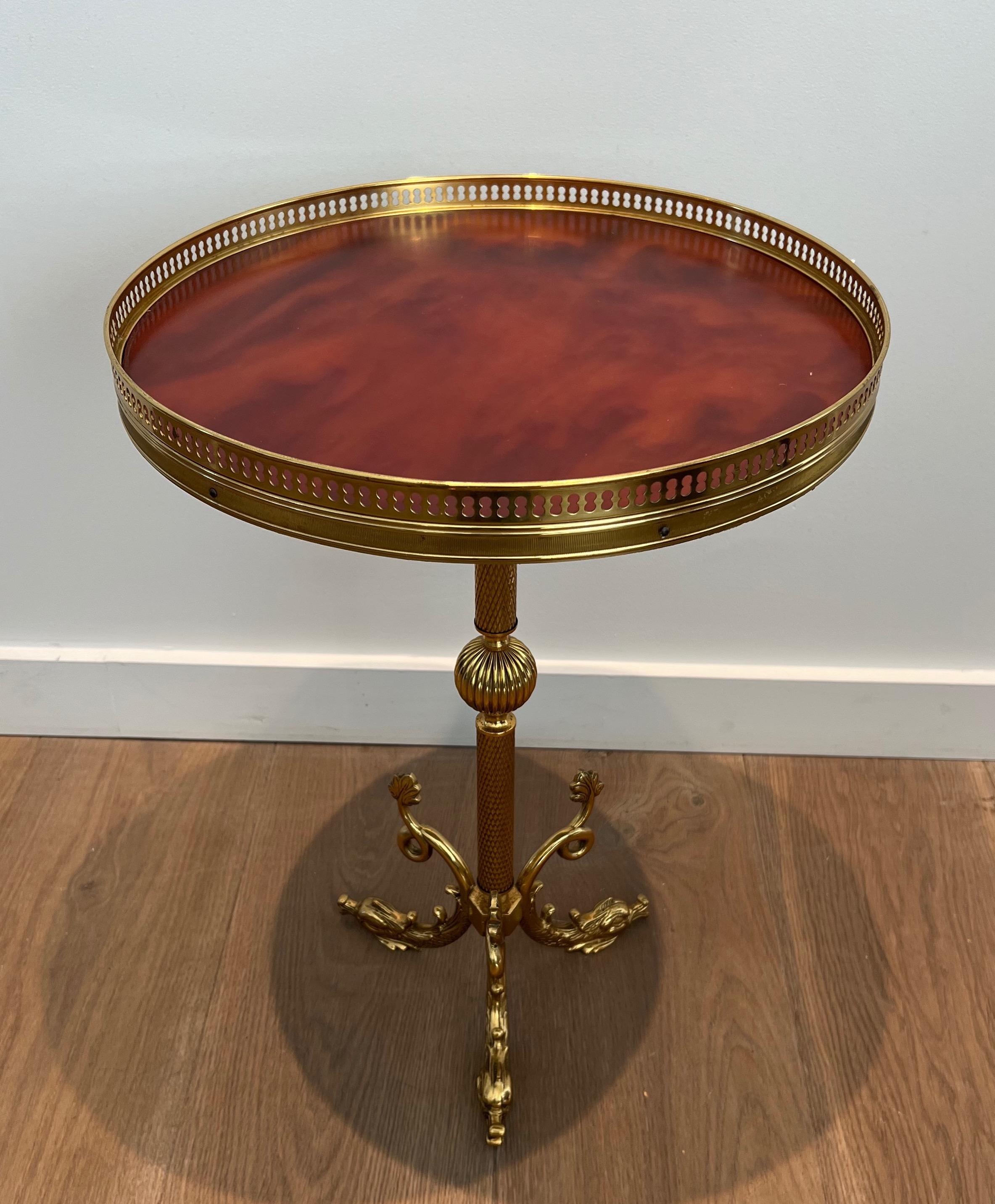 Brass and Red Celluloid Gueridon after Maison Jansen For Sale 15