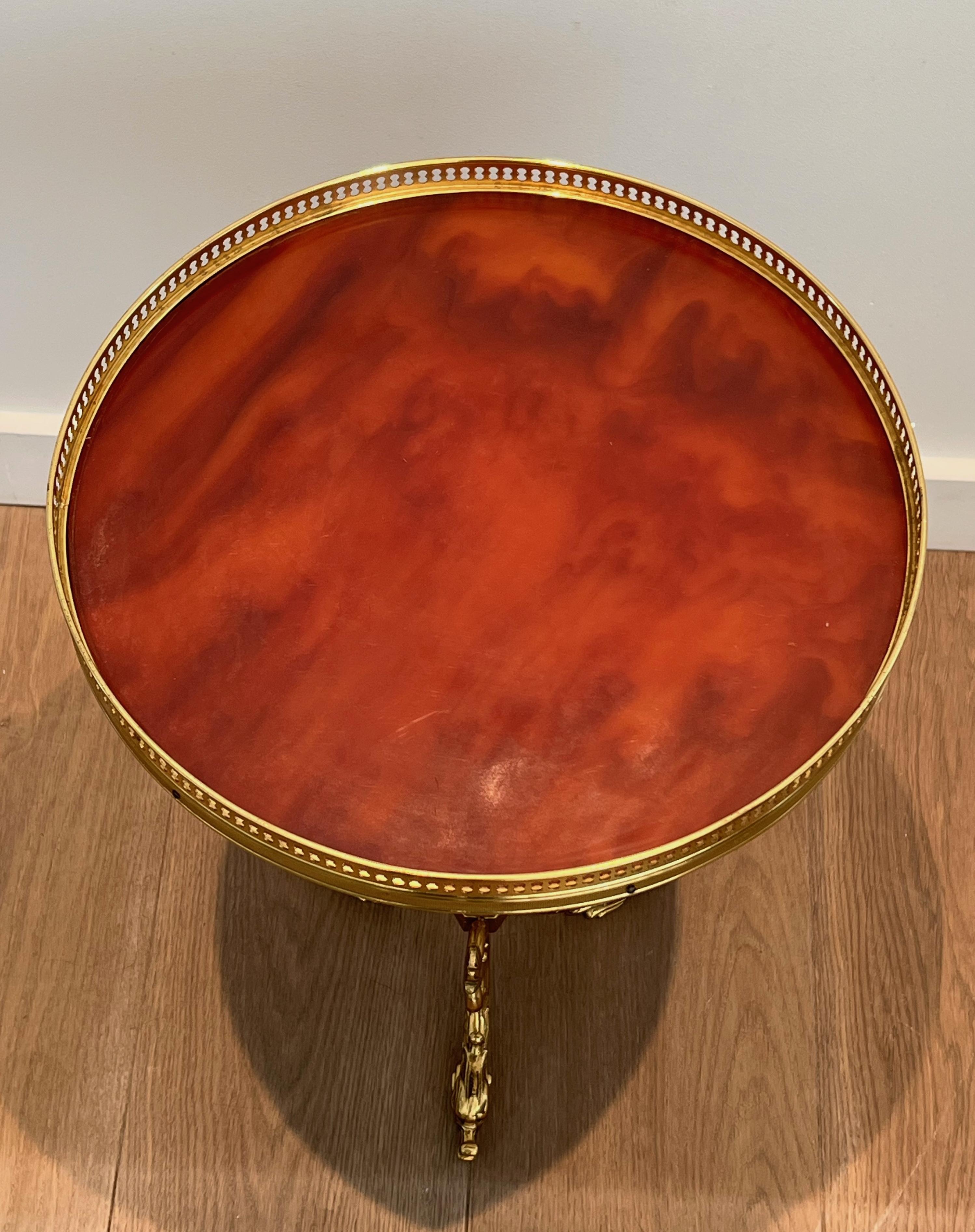 Brass and Red Celluloid Gueridon after Maison Jansen For Sale 1