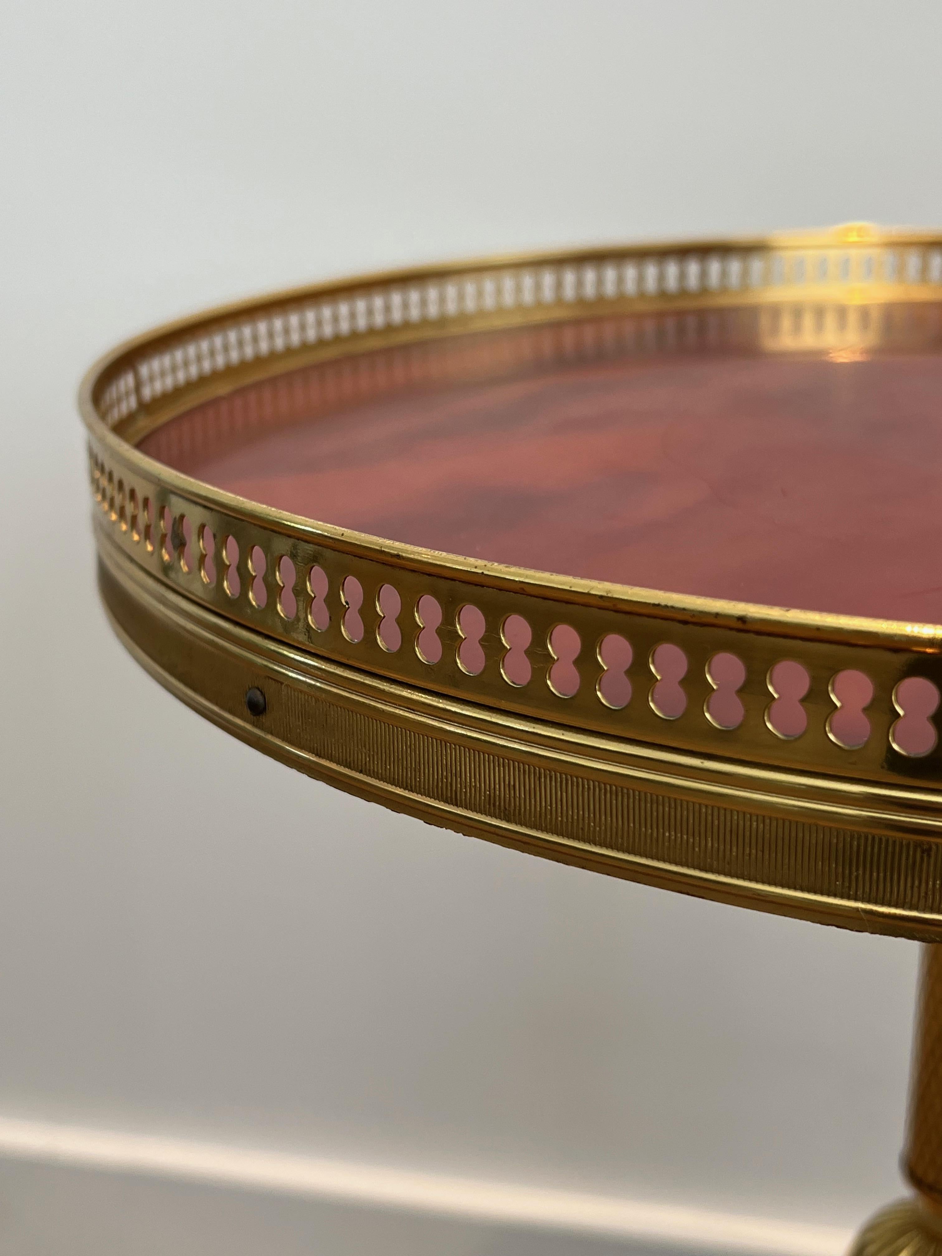 Brass and Red Celluloid Gueridon after Maison Jansen For Sale 3