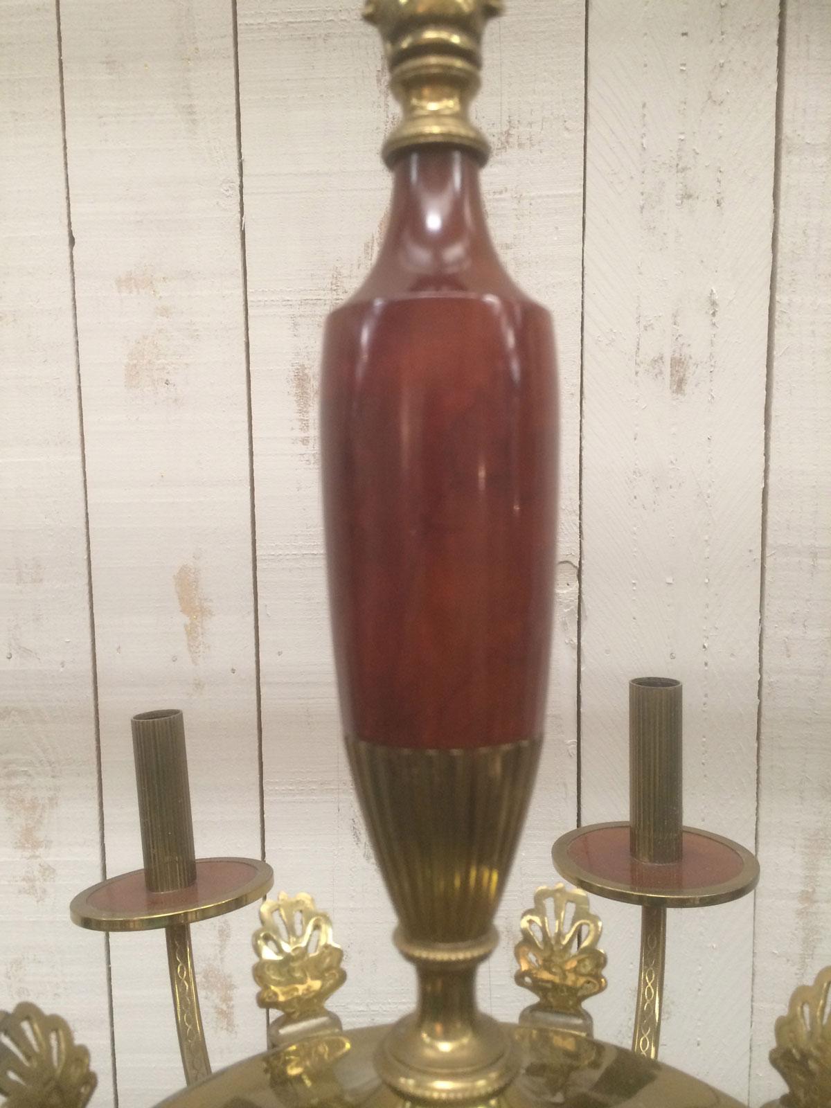 Brass and Red Lucite Chandelier, French, Circa 1940 For Sale 2