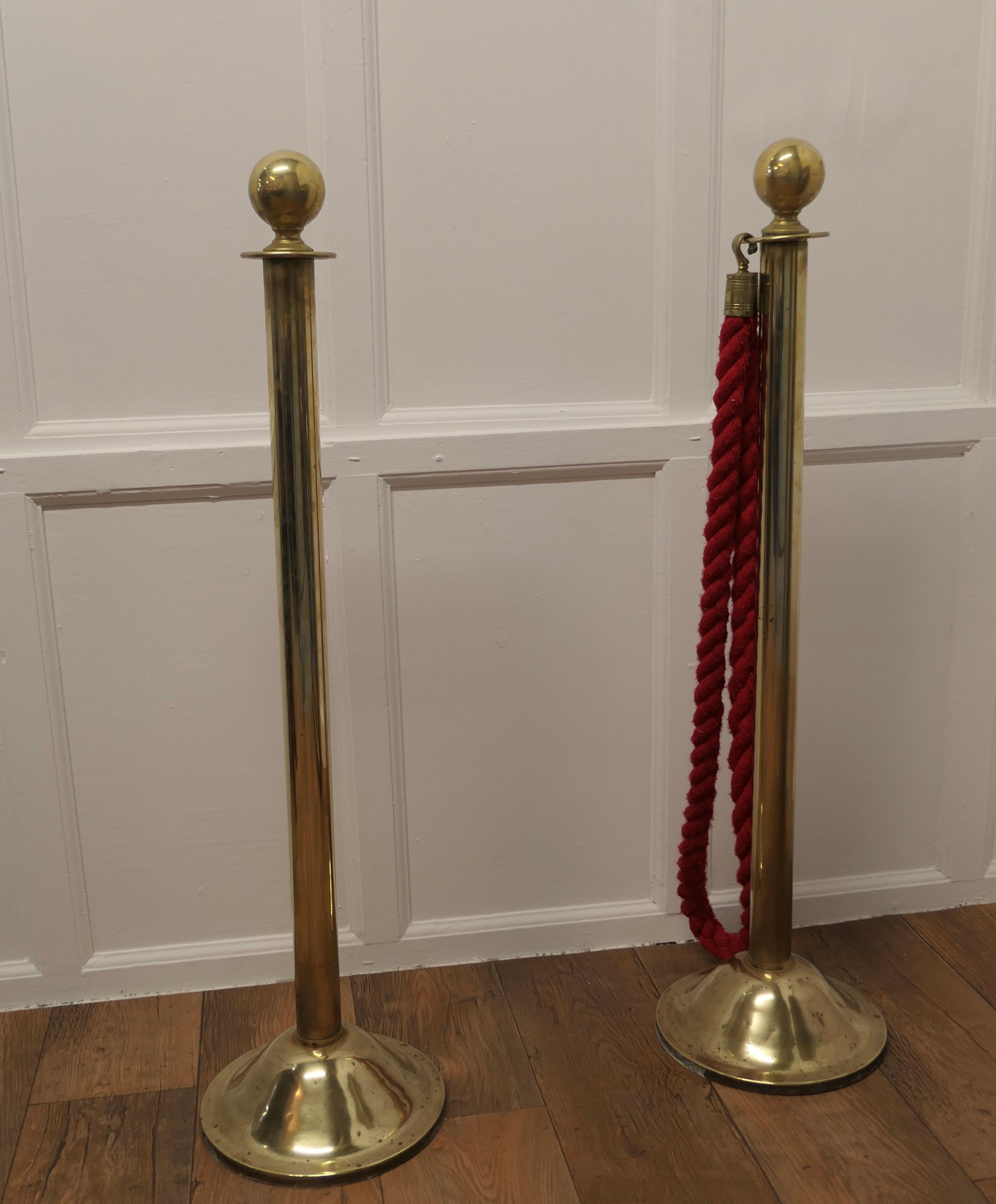 Brass and Red Rope Barrier a Useful Piece from an Old Theatre For Sale 1