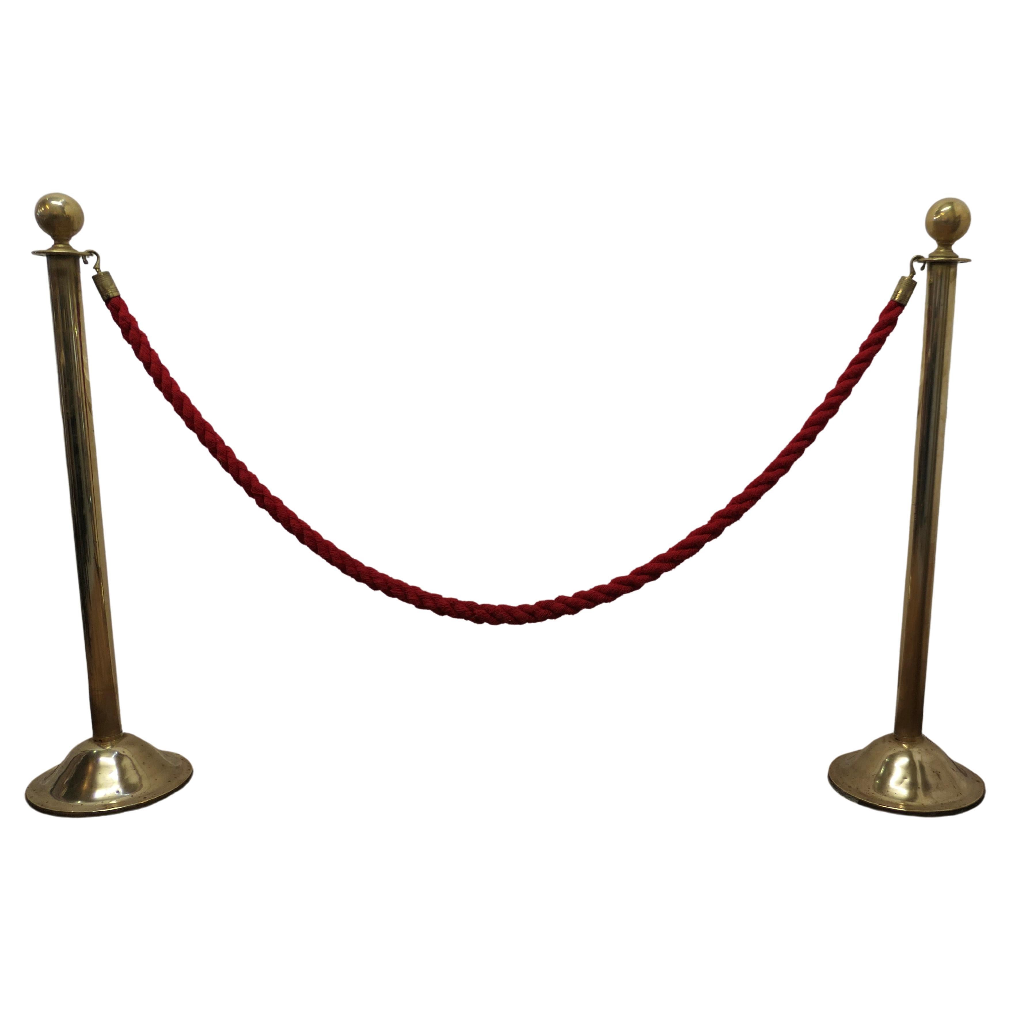 Brass and Red Rope Barrier a Useful Piece from an Old Theatre For Sale