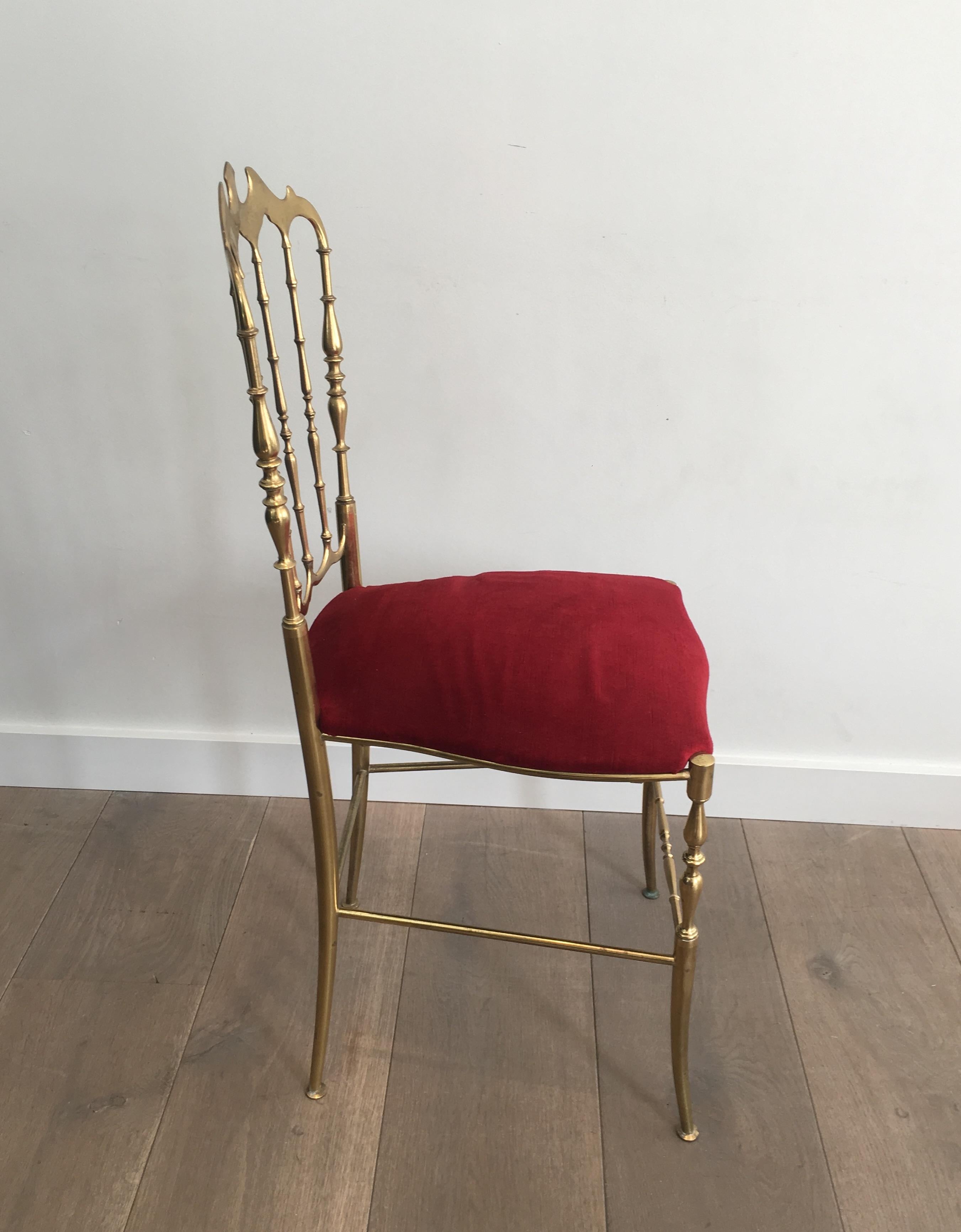 Sedia Chiavari in ottone e velluto rosso, 1940 circa in vendita 7