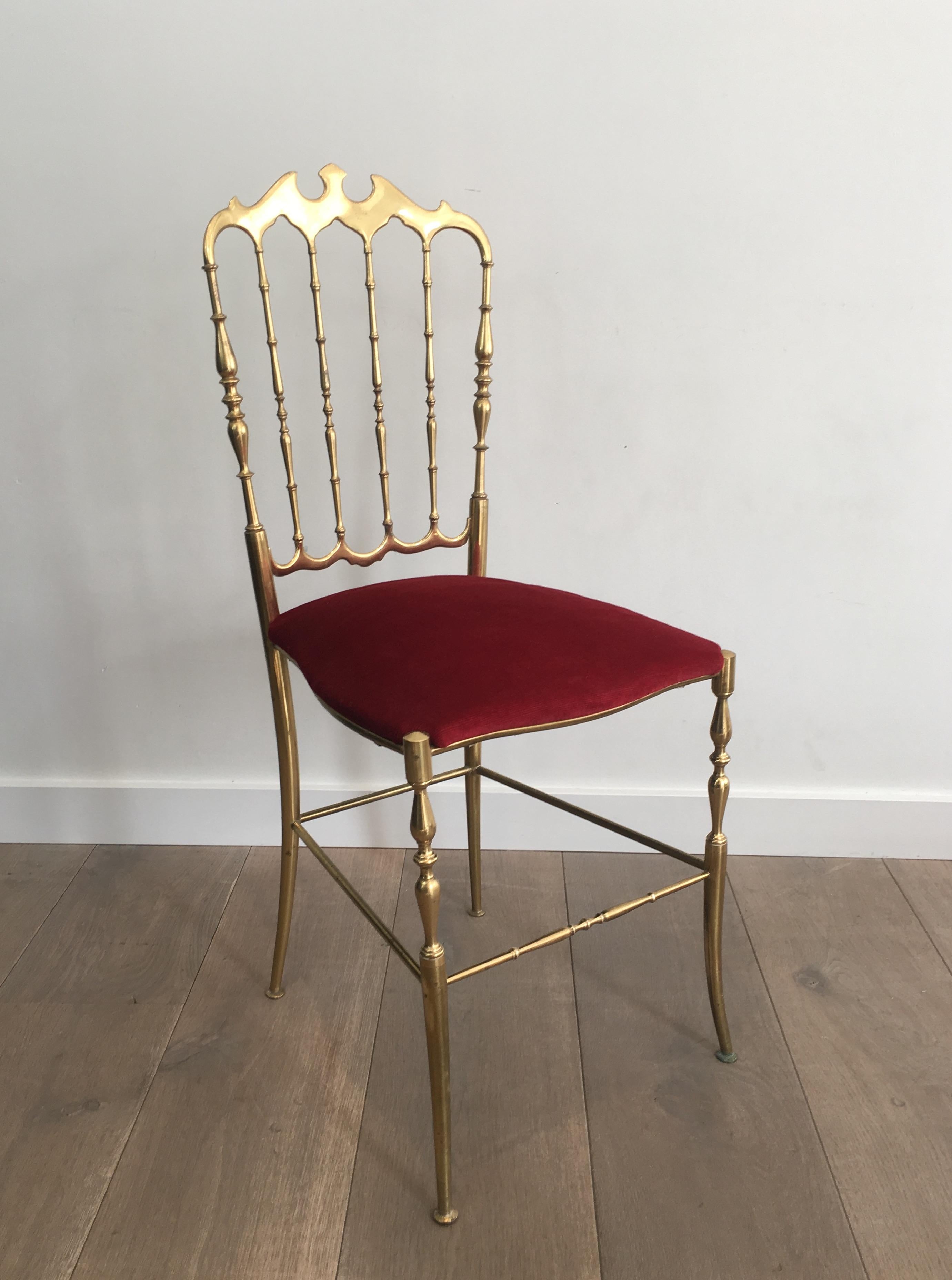 Rococo Brass and Red Velvet Chiavari Chair, circa 1940 For Sale