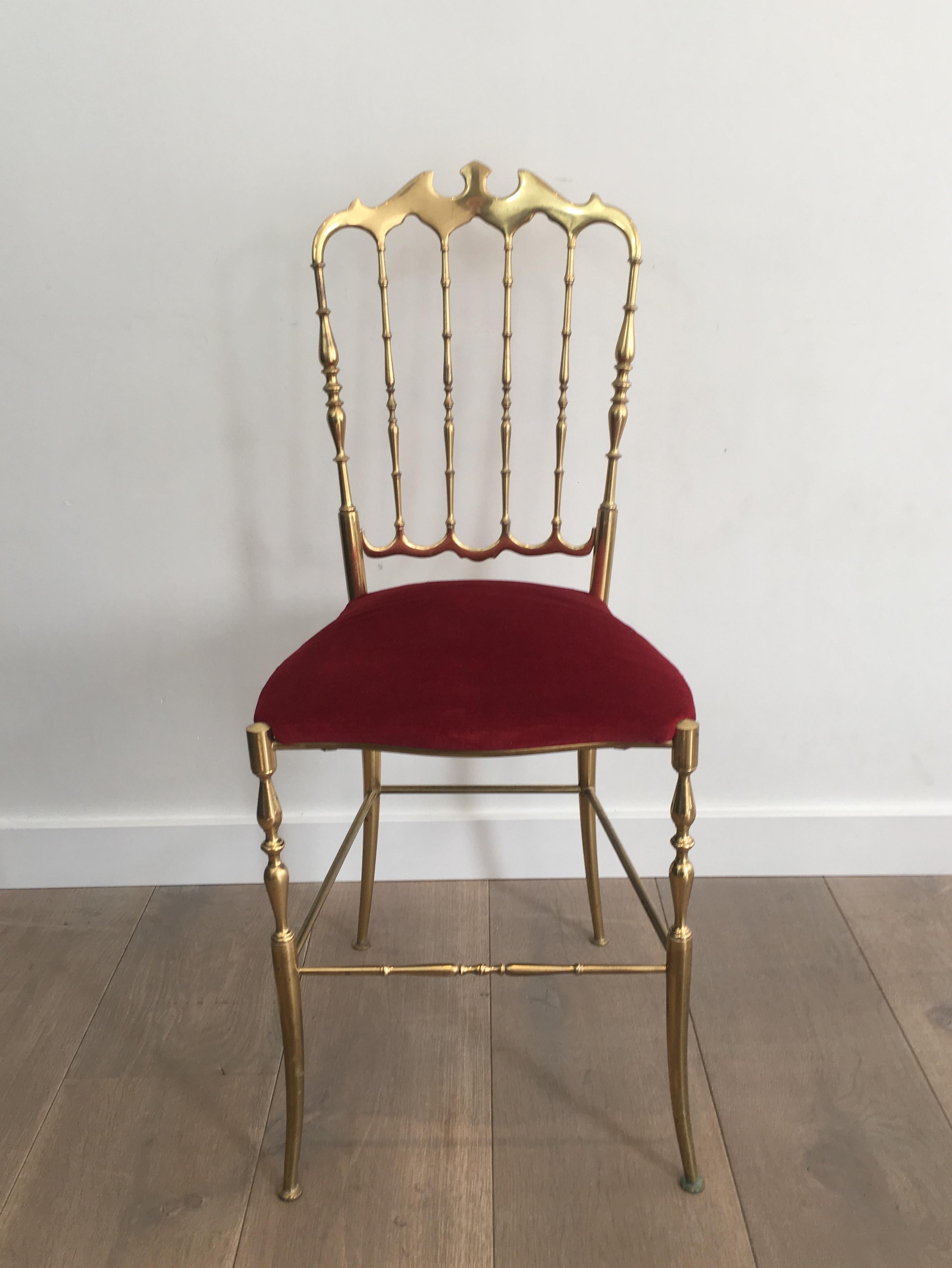 French Brass and Red Velvet Chiavari Chair, circa 1940 For Sale