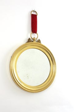 Brass and Red Velvet Fornasetti Pocket Watch Mirror, Italy 1950s