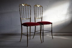 Brass and Red Velvet Midcentury Chiavari Chairs