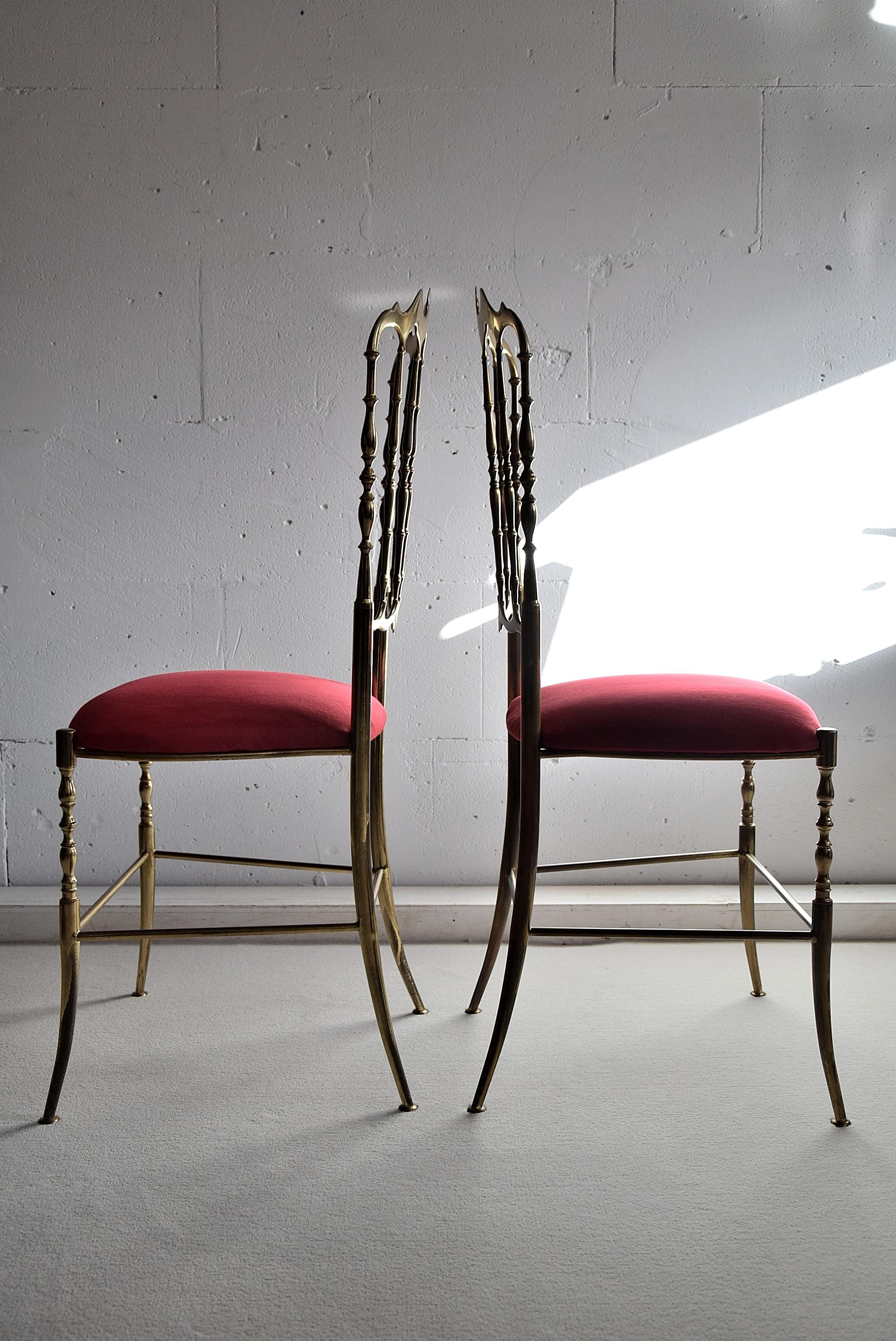 Brass and Red Velvet Midcentury Chiavari Chairs For Sale 1