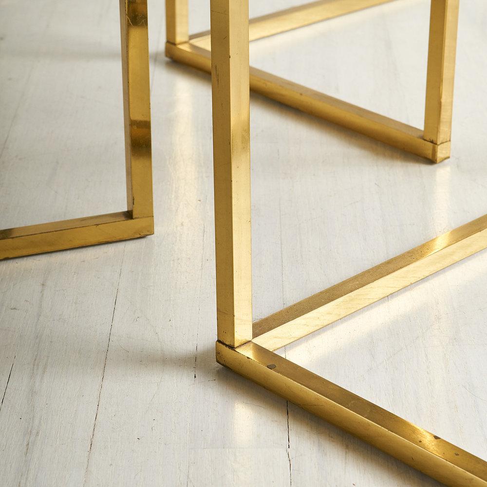 Late 20th Century Brass and Rose Gold Italian Mirrored Glass Nesting Tables