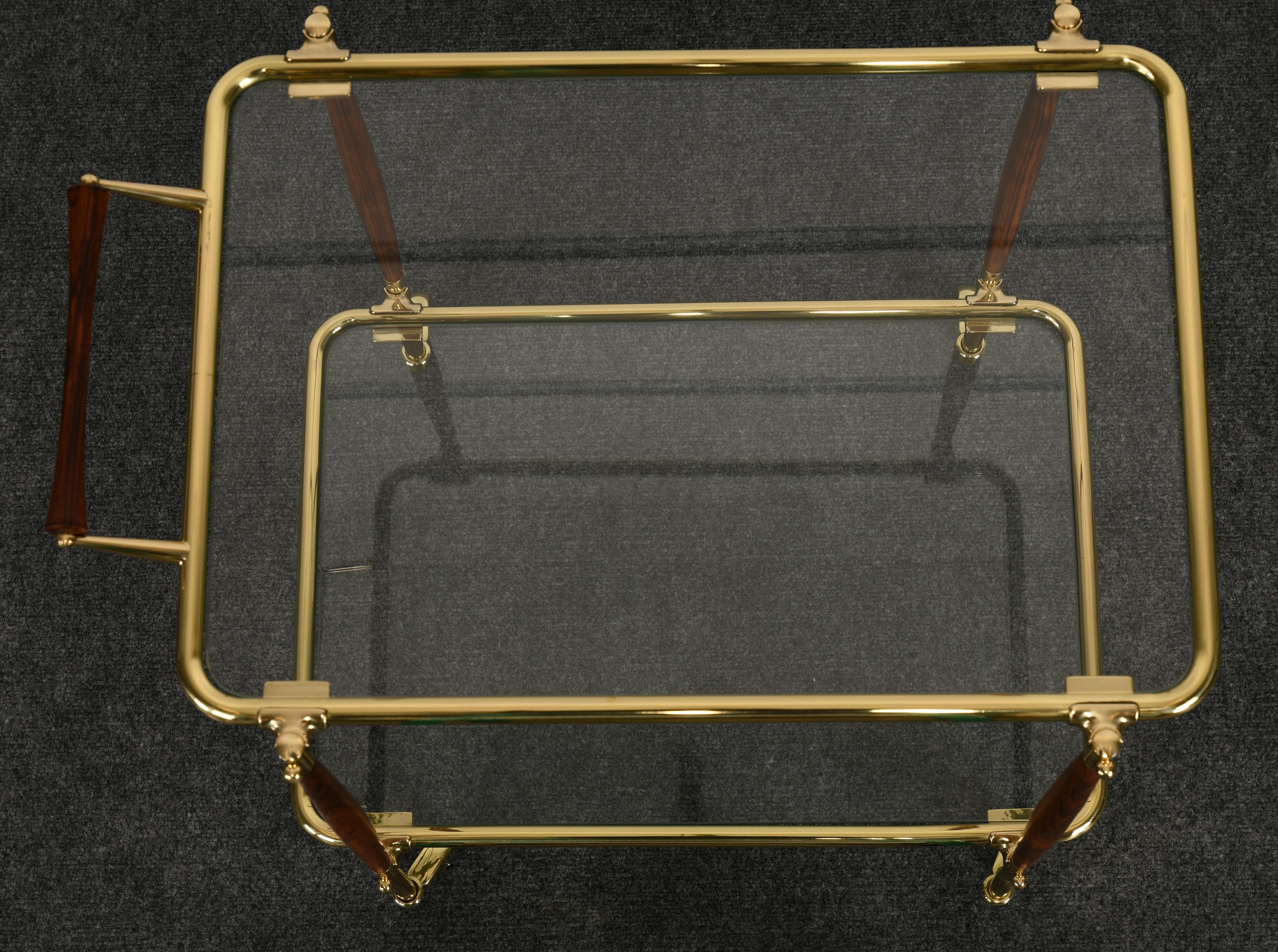 Brass and Rosewood Bar Cart in the manner of Cesare Lacca, 1960s 4