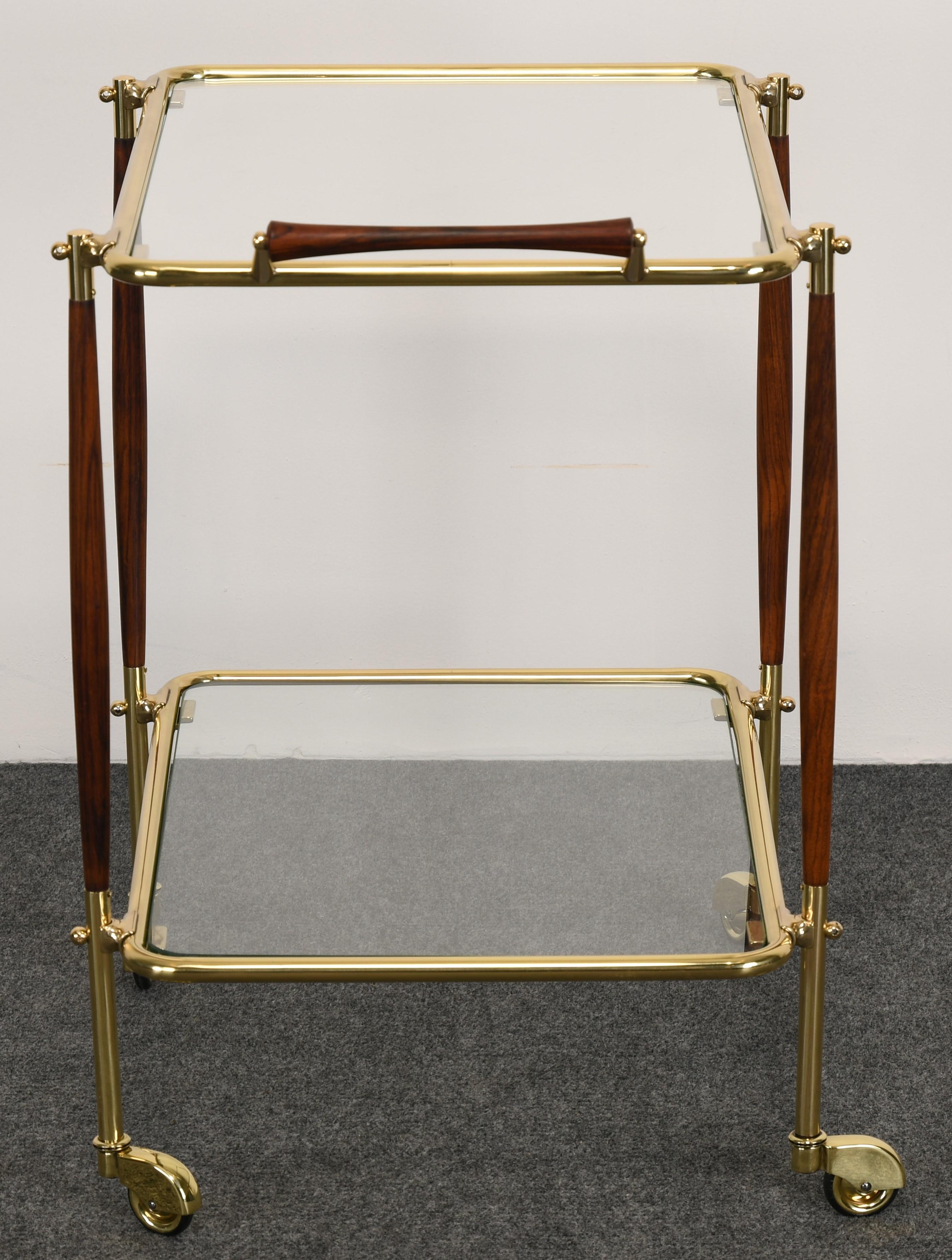 Brass and Rosewood Bar Cart in the manner of Cesare Lacca, 1960s 1