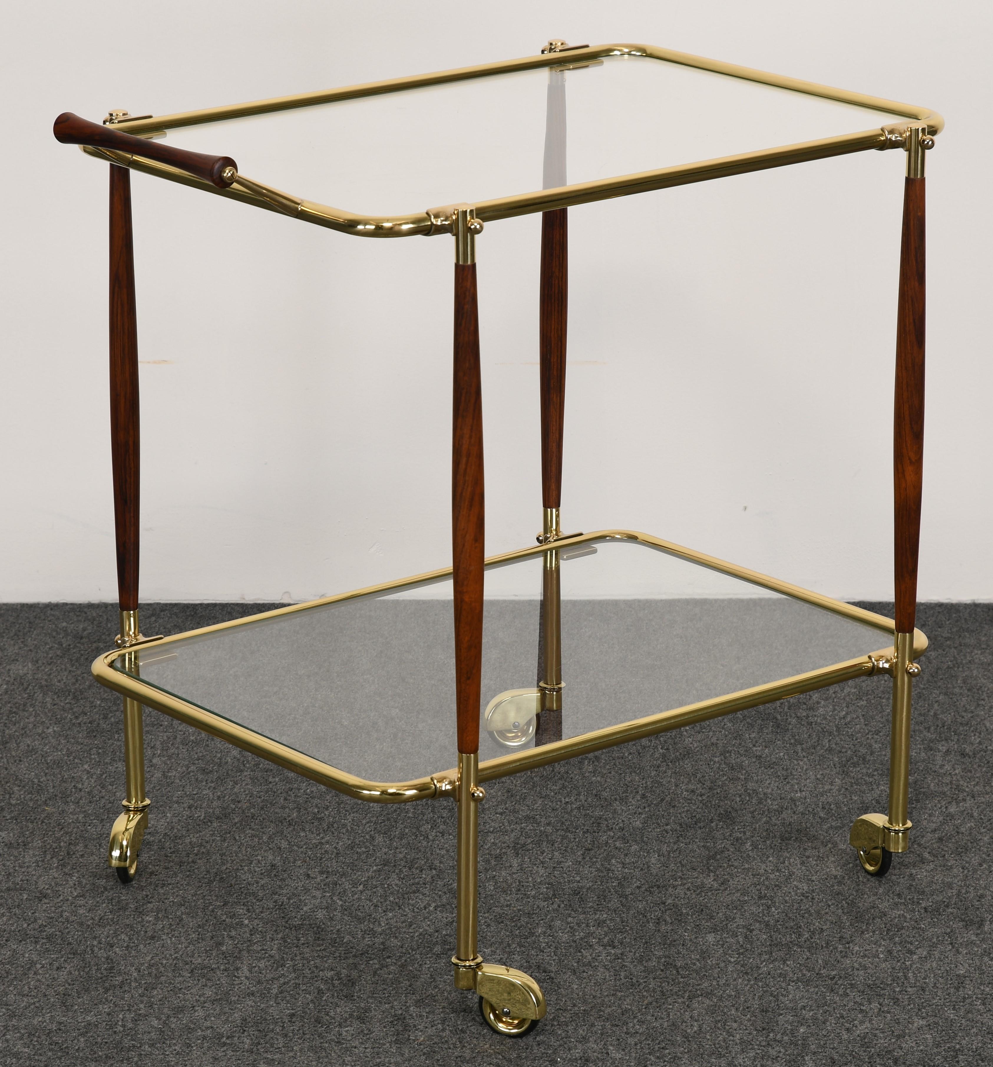 Brass and Rosewood Bar Cart in the manner of Cesare Lacca, 1960s 2