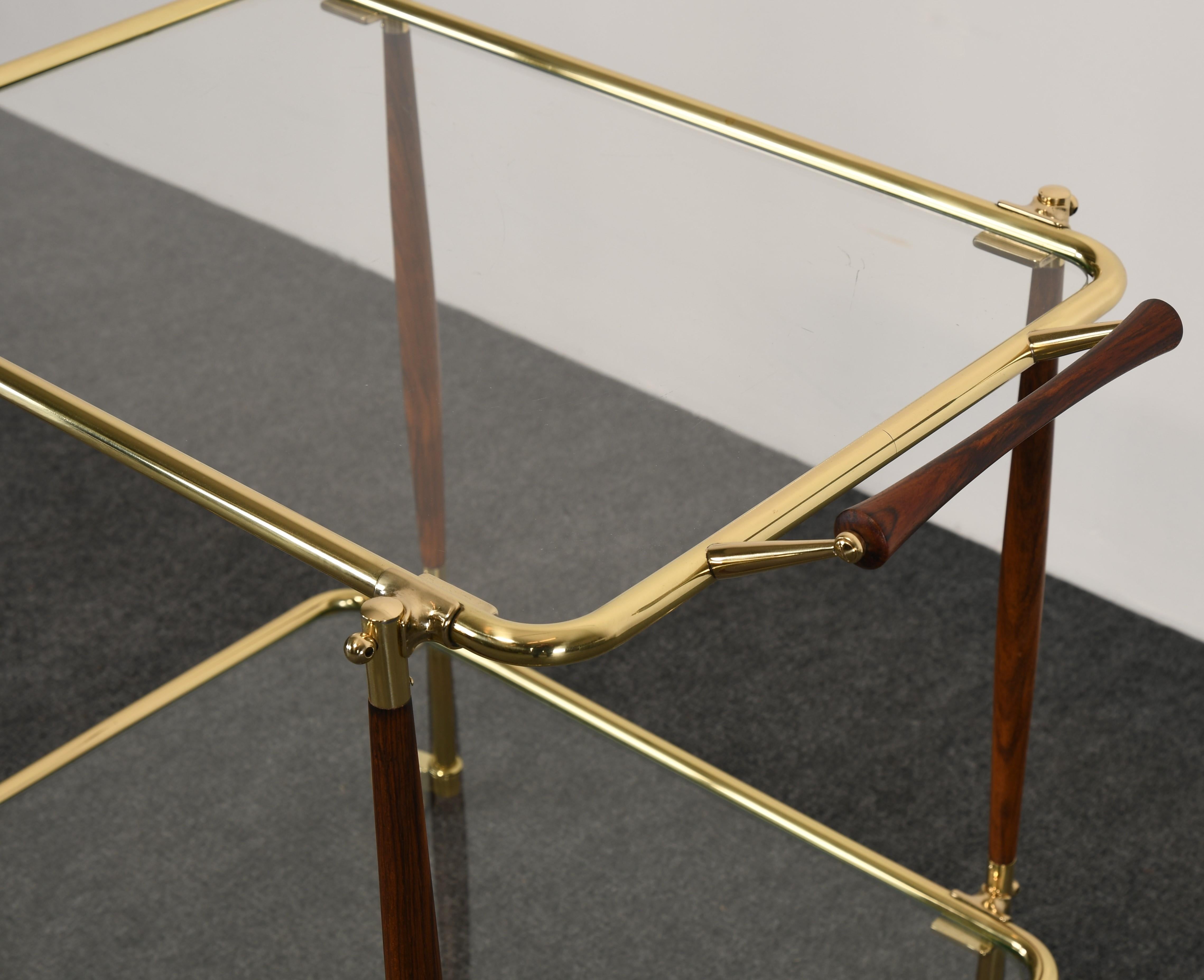 Brass and Rosewood Bar Cart in the manner of Cesare Lacca, 1960s 3