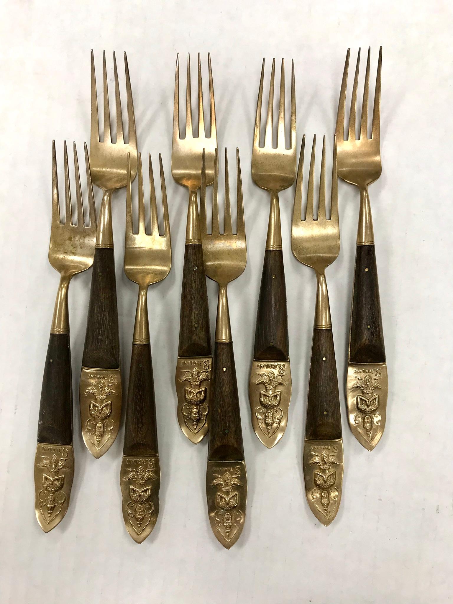 Brass and Rosewood Thailand Large Flatware Set 3