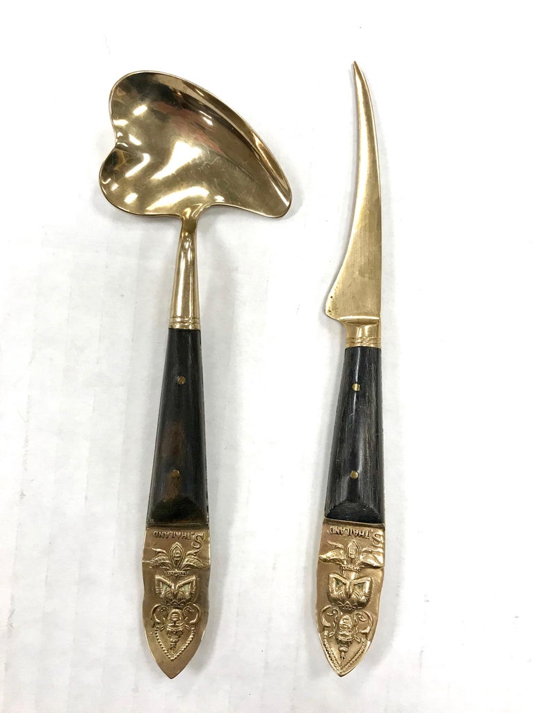 Brass and Rosewood Thailand Large Flatware Set at 1stDibs