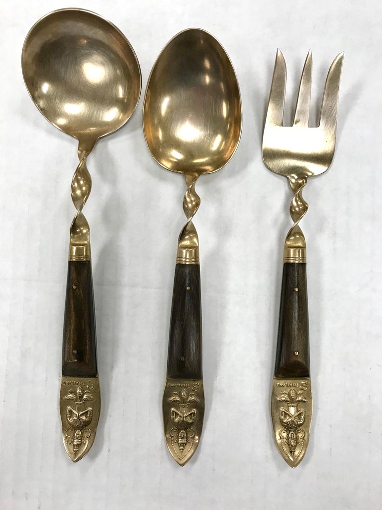 Brass and Rosewood Thailand Large Flatware Set at 1stDibs vintage