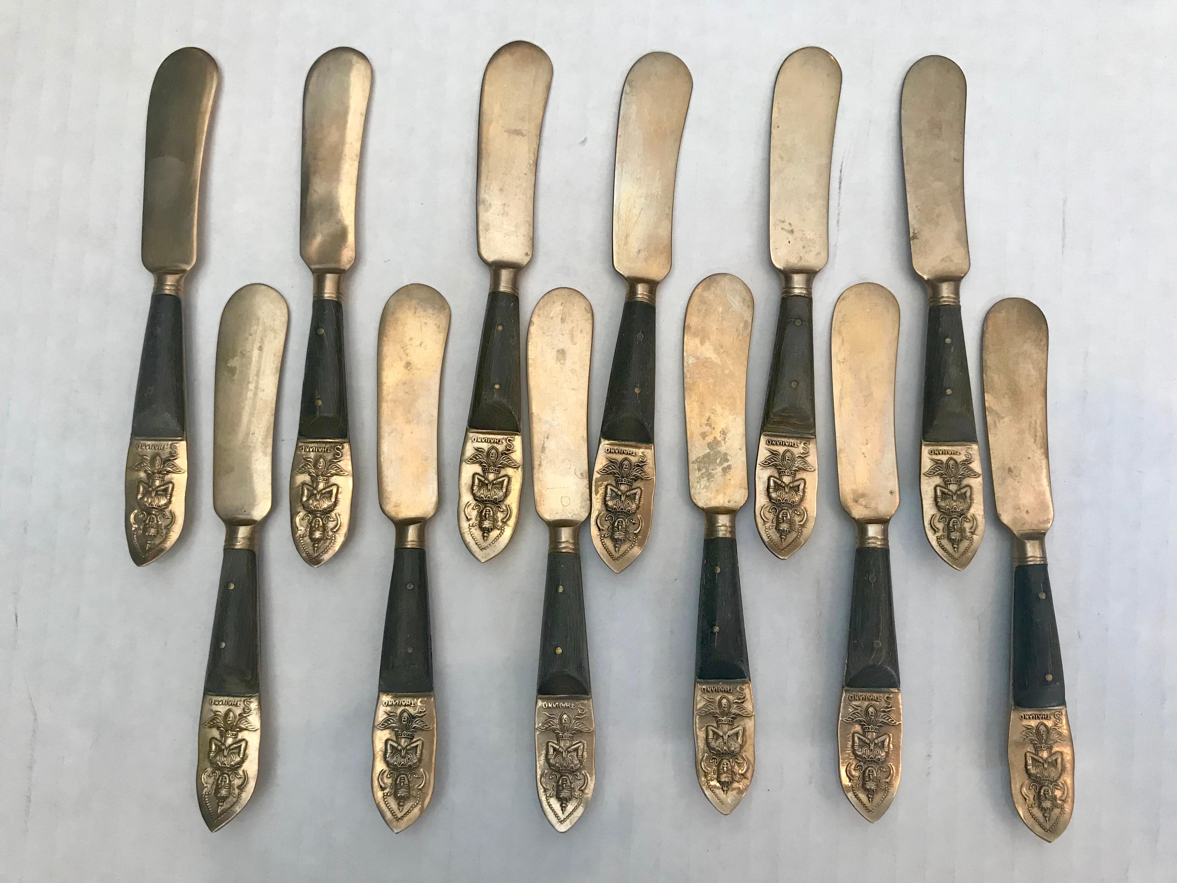 Mid-Century Modern Brass and Rosewood Thailand Large Flatware Set