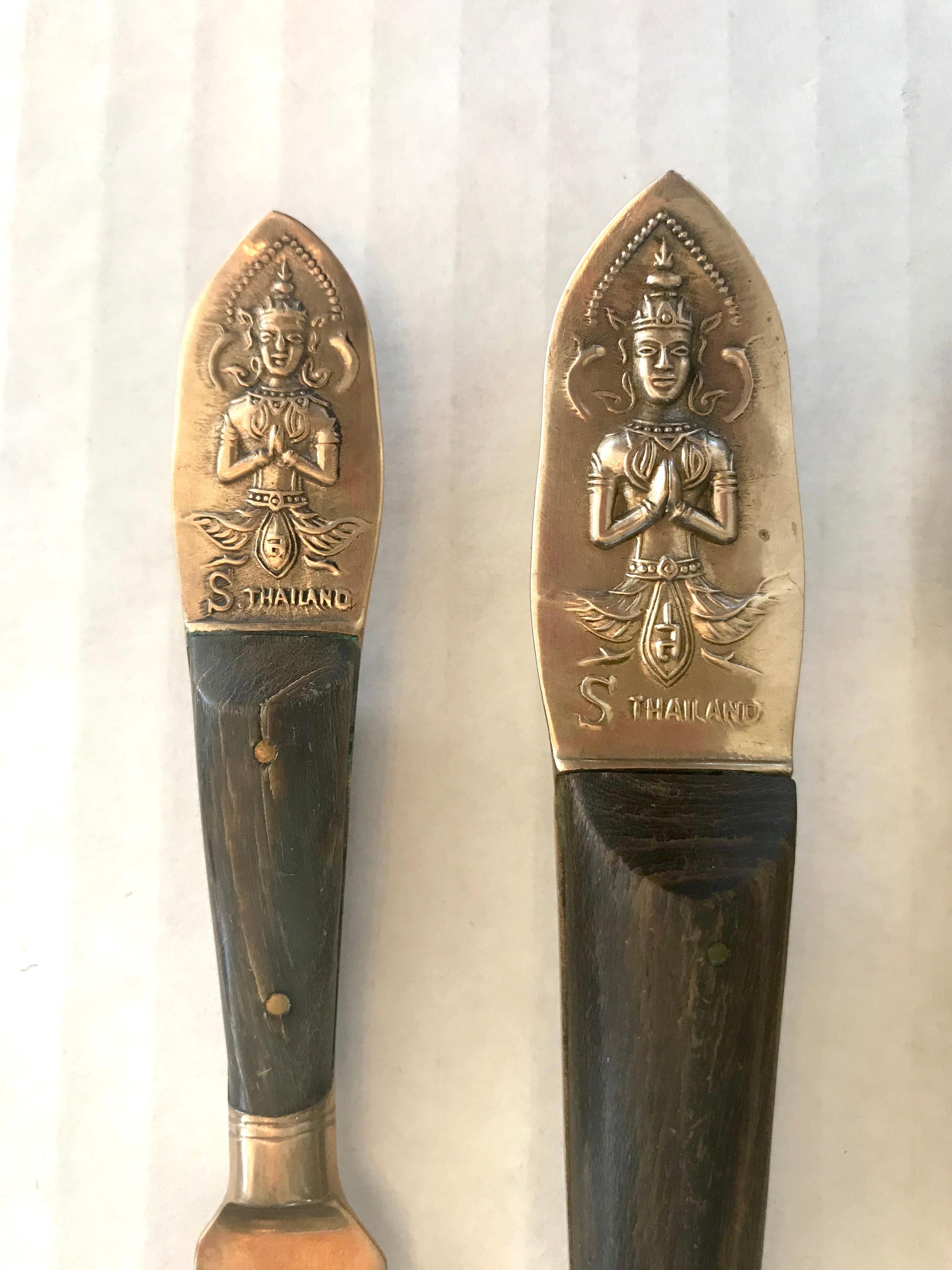 Mid-20th Century Brass and Rosewood Thailand Large Flatware Set