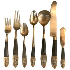 Retro Brass and Rosewood Thailand Large Flatware Set