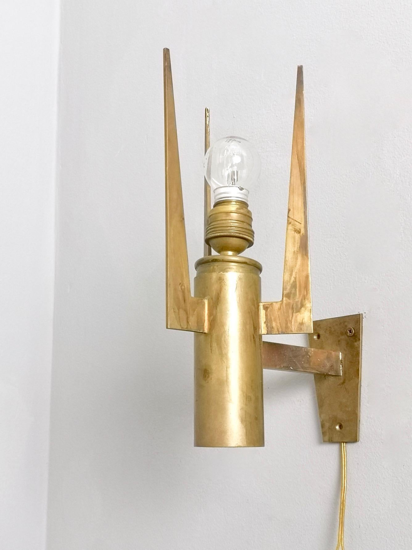 Mid-20th Century Vintage Brass and Satin Glass Conical Wall Sconce by Stilnovo Model 2021, Italy