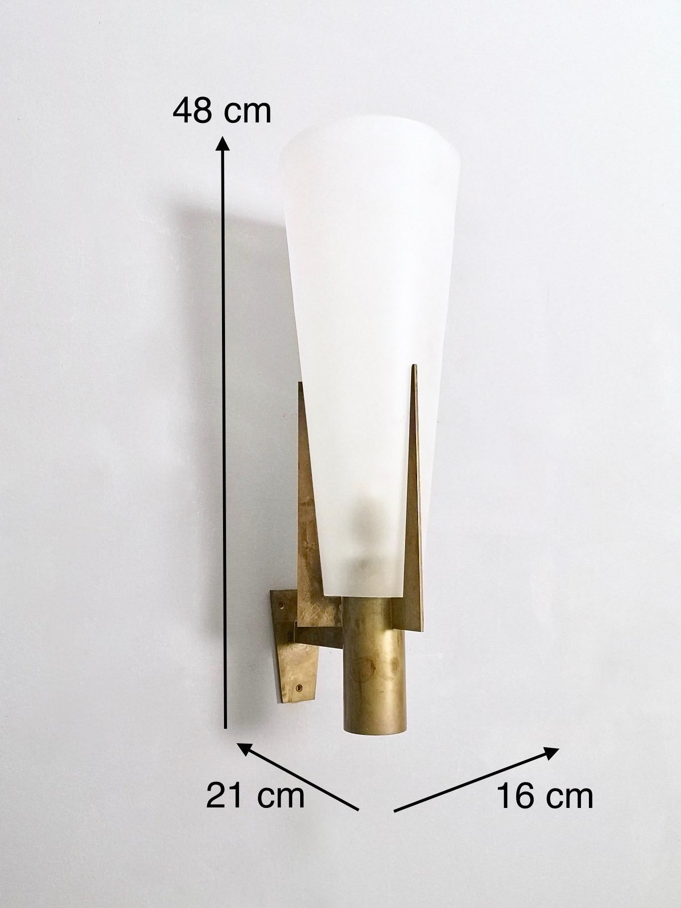 Vintage Brass and Satin Glass Conical Wall Sconce by Stilnovo Model 2021, Italy 1