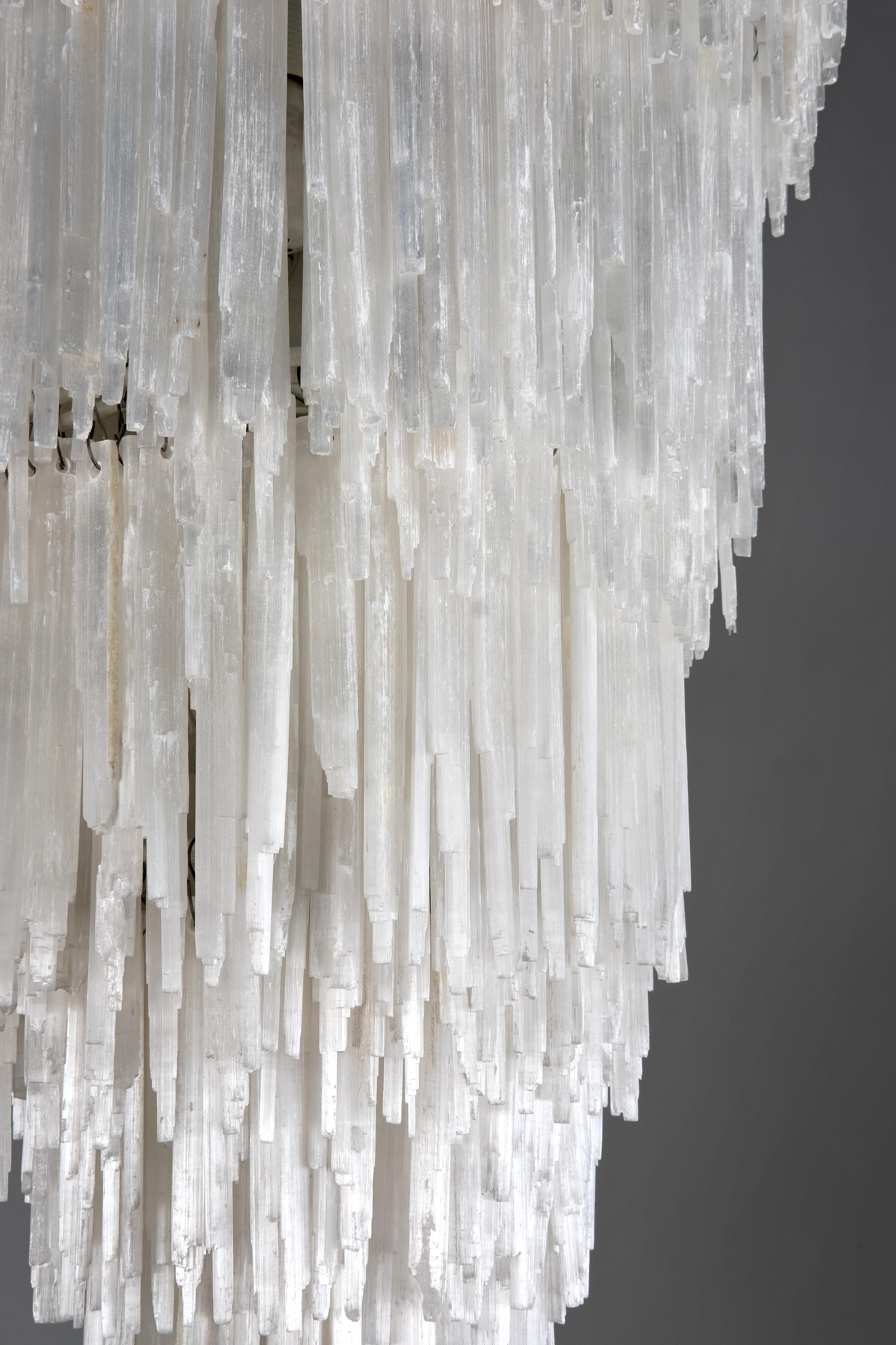 Late 20th Century Brass and Selenite Stone Chandelier -  Italian Design  1970s For Sale