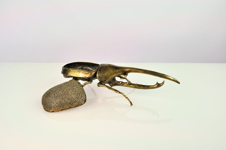 Arts and Crafts Brass and Shagreen Box HERCULES SCARAB by Ginger Brown For Sale