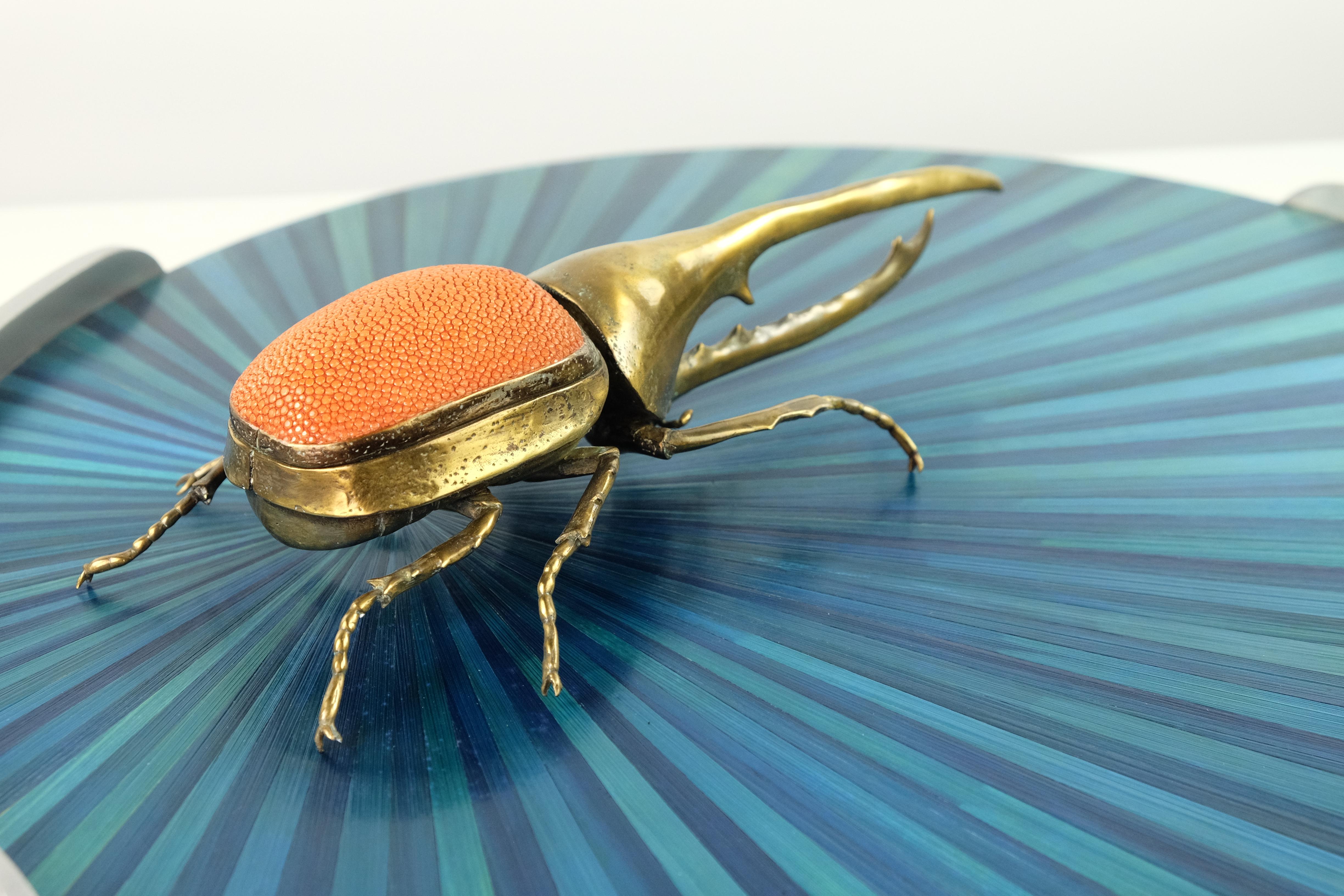 Arts and Crafts Brass and Shagreen Box HERCULES SCARAB by Ginger Brown For Sale