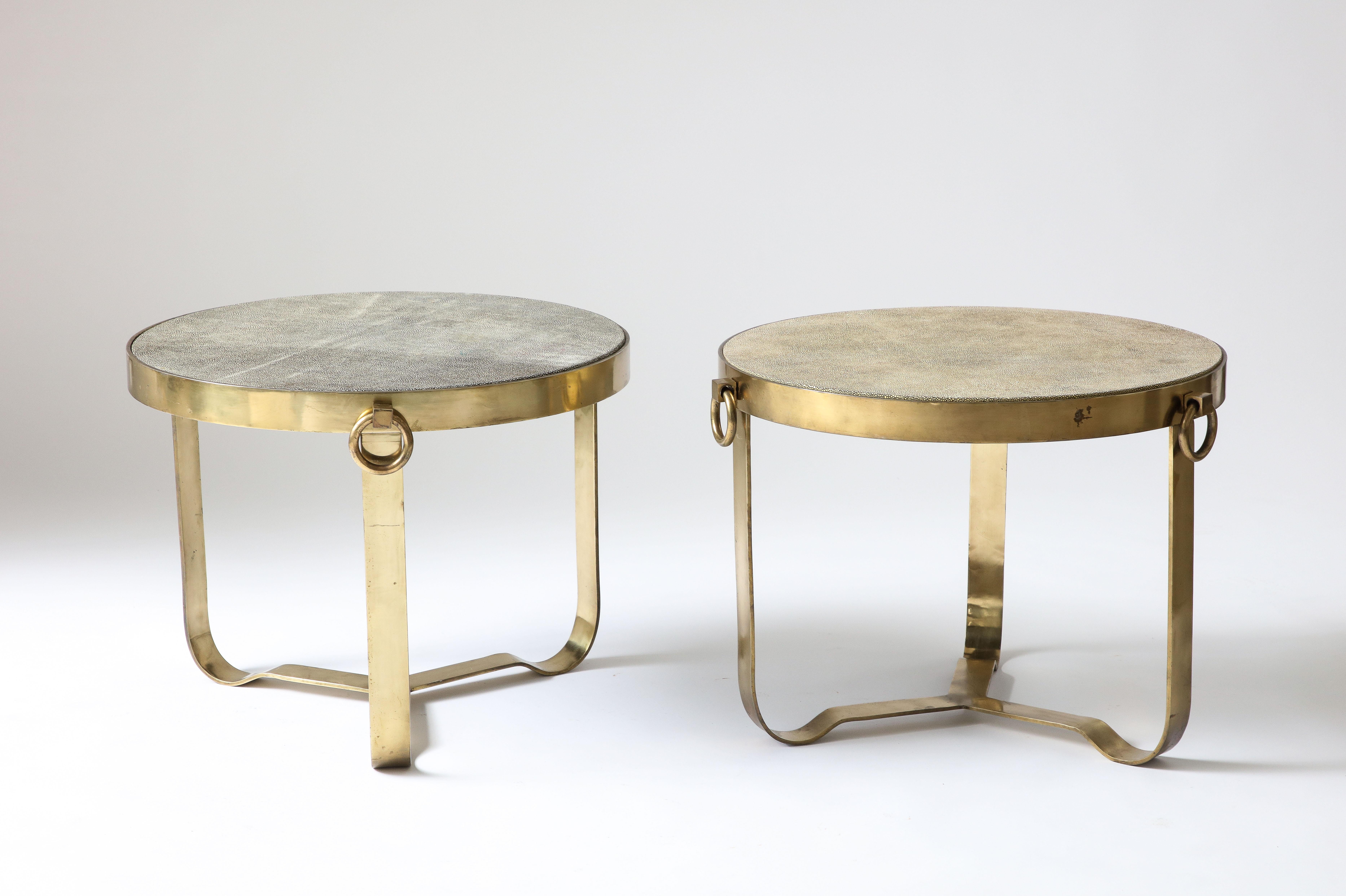 Neoclassical Brass and Shagreen Side Table, Italy, 20th C. For Sale