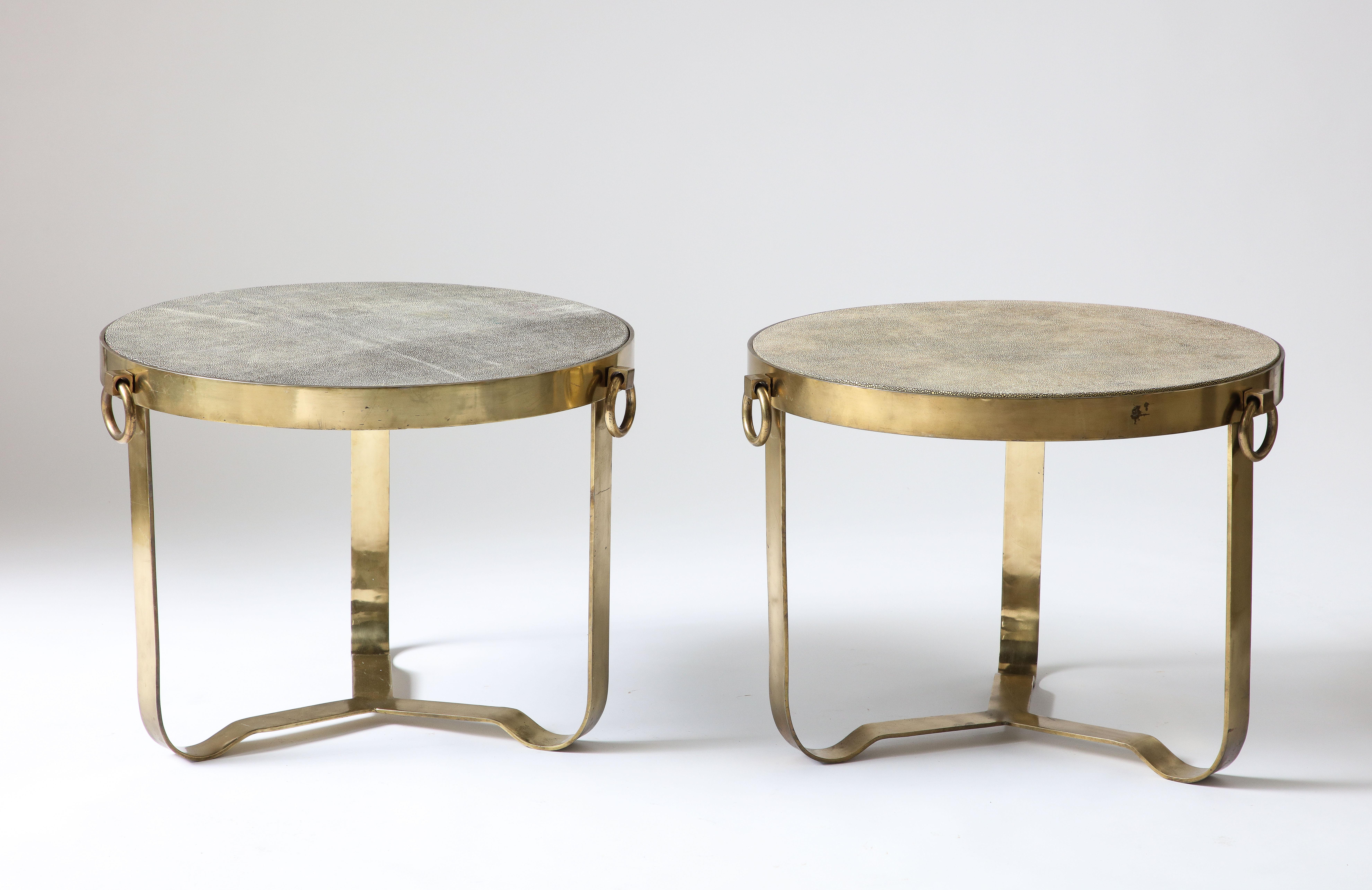 Italian Brass and Shagreen Side Table, Italy, 20th C. For Sale