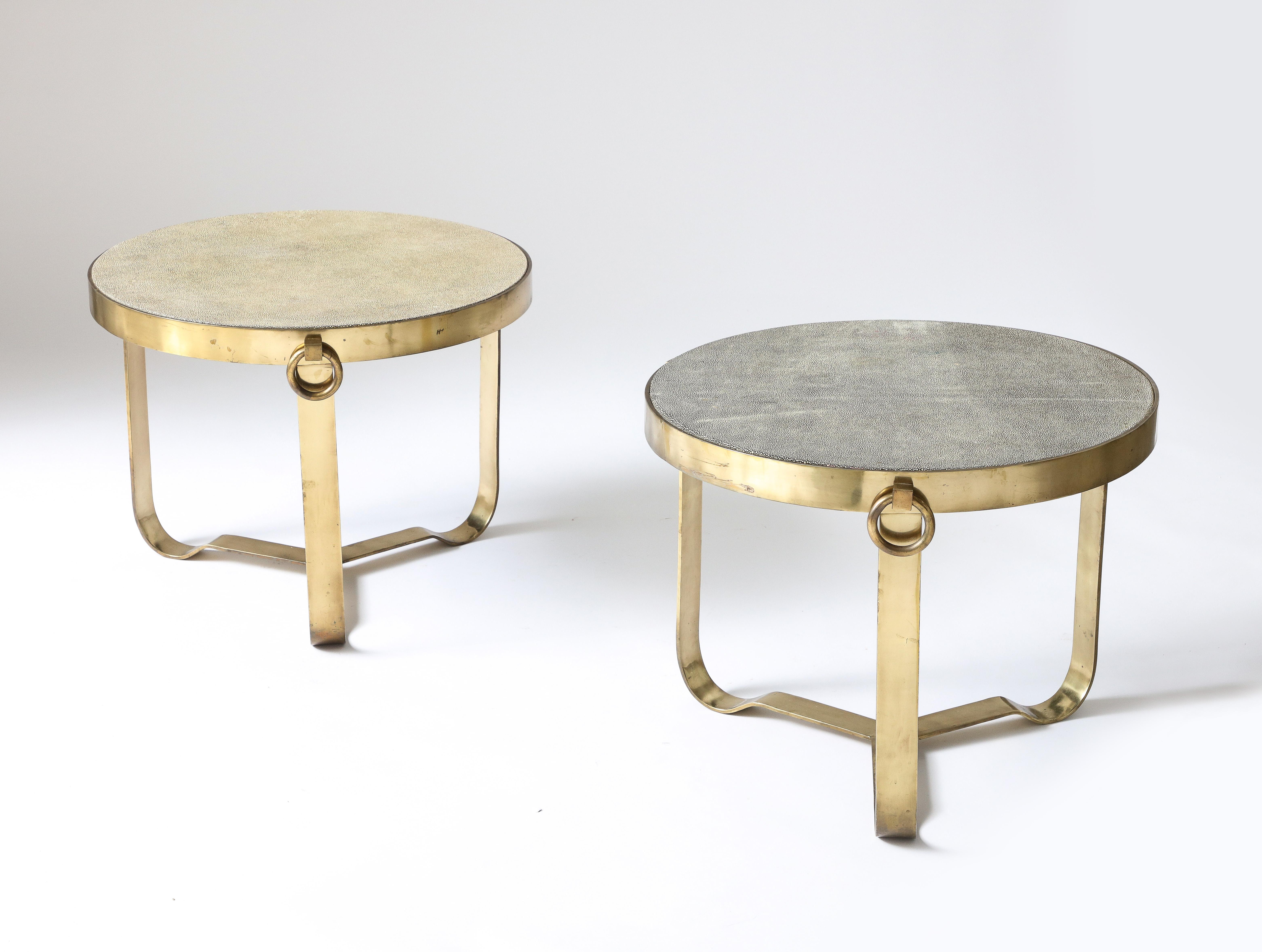 Brass and Shagreen Side Table, Italy, 20th C. In Good Condition For Sale In New York City, NY