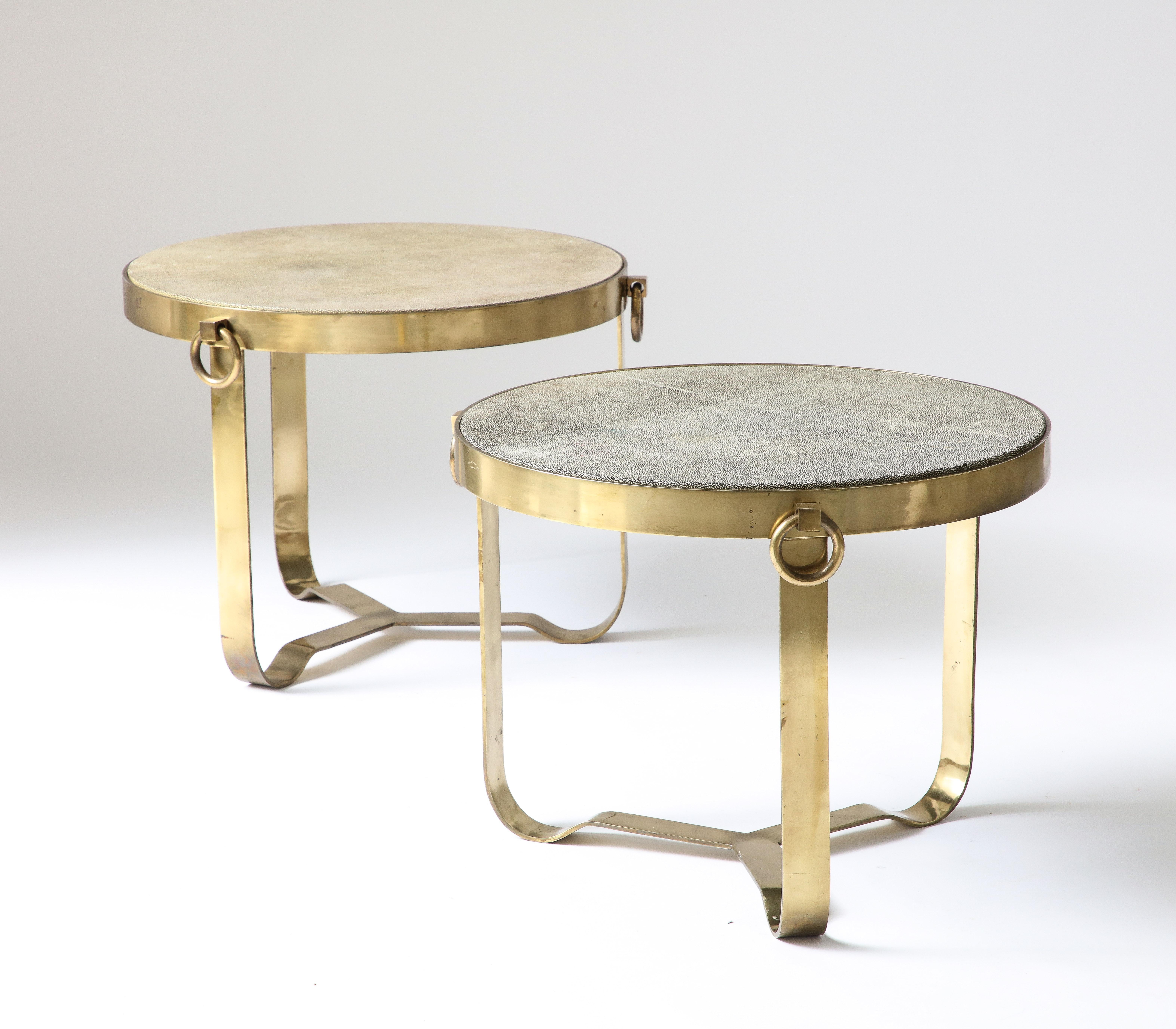 Early 20th Century Brass and Shagreen Side Table, Italy, 20th C. For Sale
