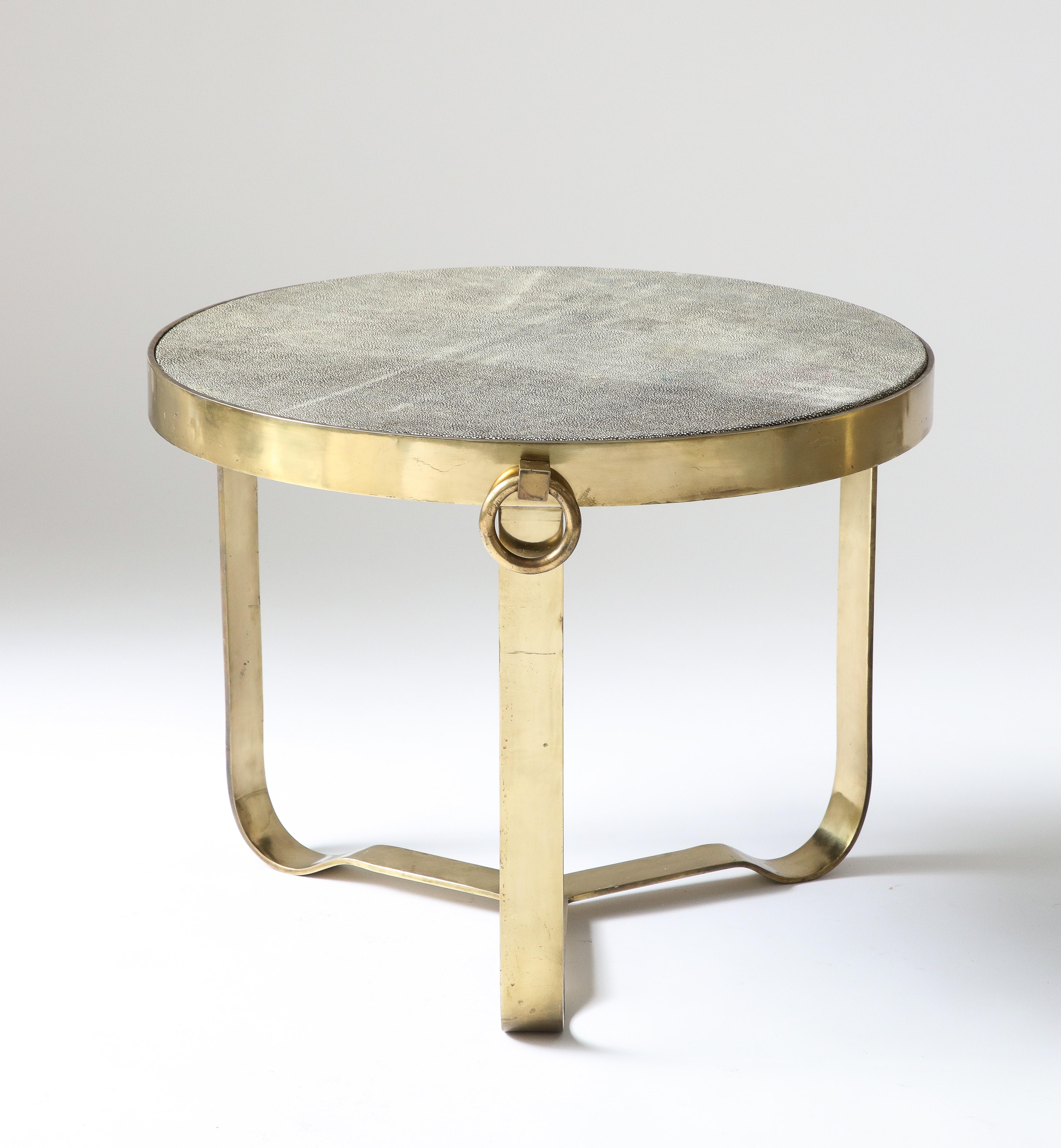 Brass and Shagreen Side Table, Italy, 20th C. For Sale 1