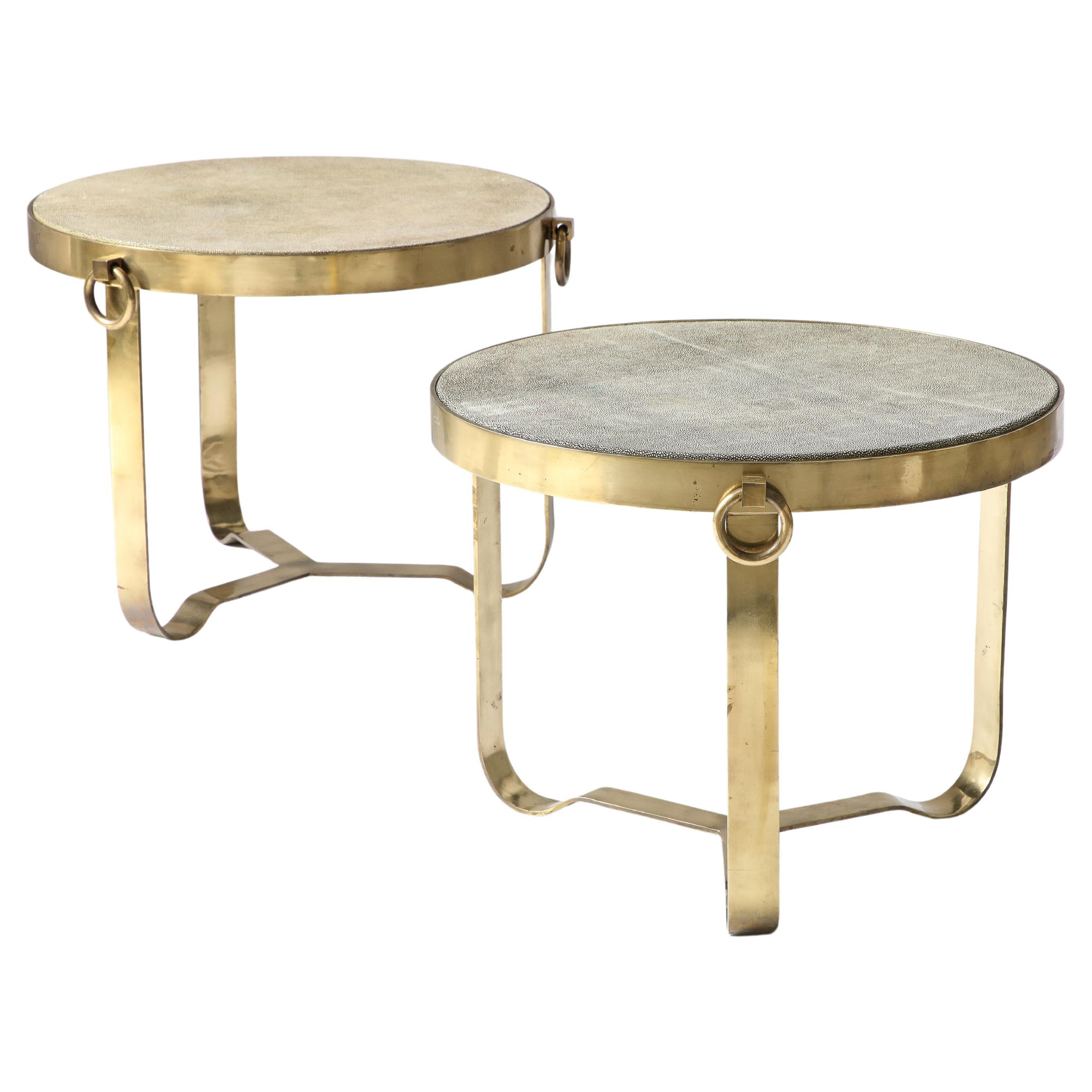 Brass and Shagreen Side Table, Italy, 20th C. For Sale