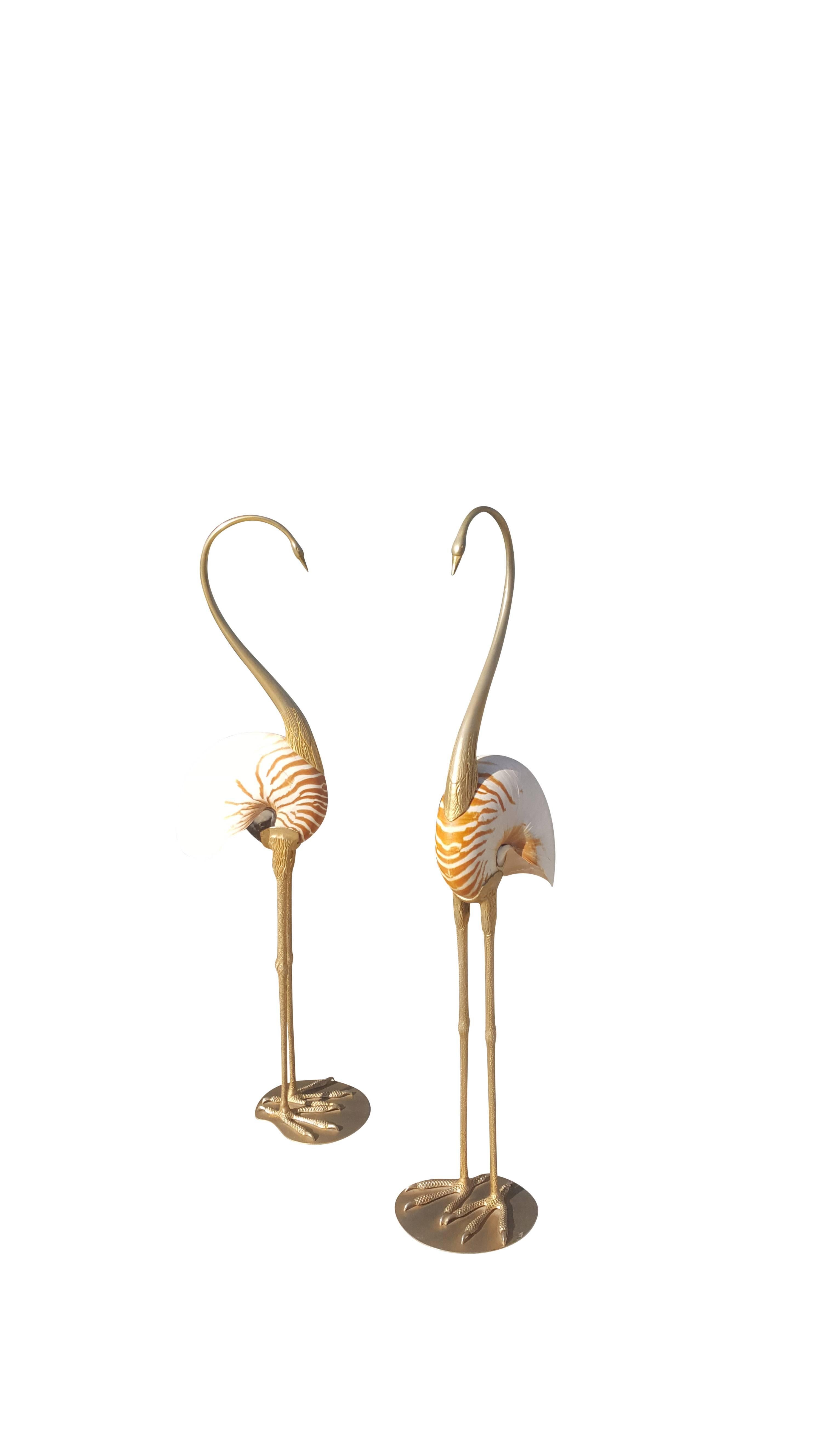 Brass and Shell Flamingos from Gabriella Binazzi In Excellent Condition For Sale In De Klinge, BE