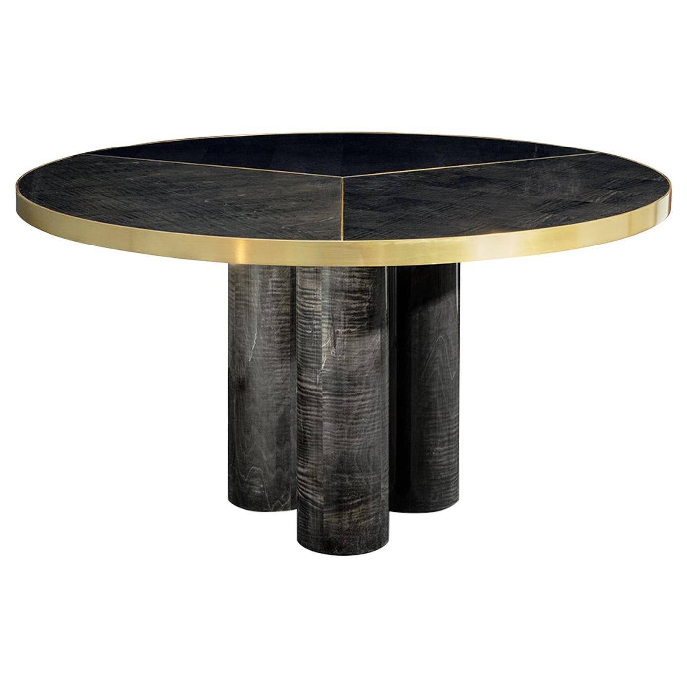 Brass and Sikomoro Round Dining Table For Sale