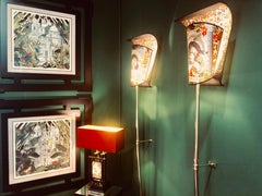 Set di 2 lampade torciera per ottomani in ottone e seta