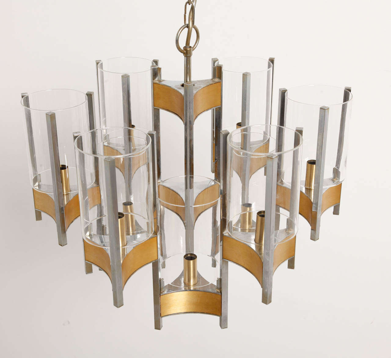 Brass and Silver Chandelier by Gaetano Sciolari, 1970s 1